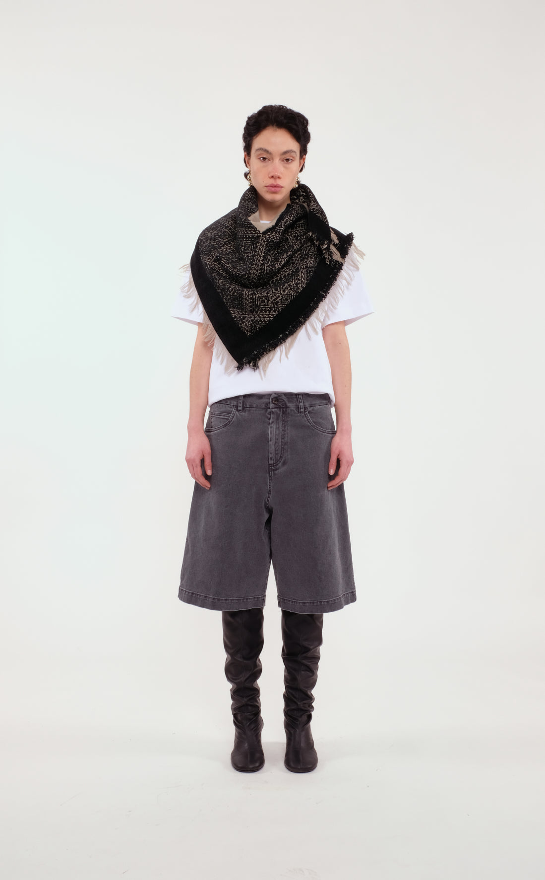 Black And White Frayed Edges Scarf