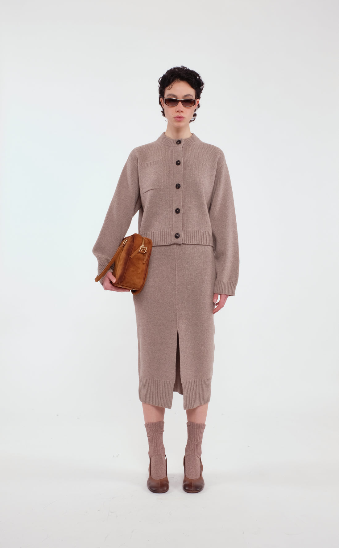 Carded Wool Cardigan With Front Buttoning Closure