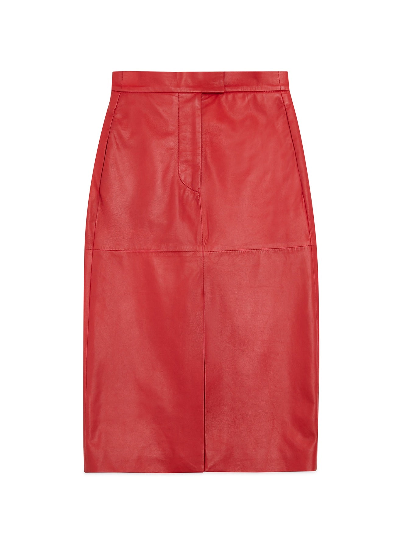 Red Leather Midi Skirt