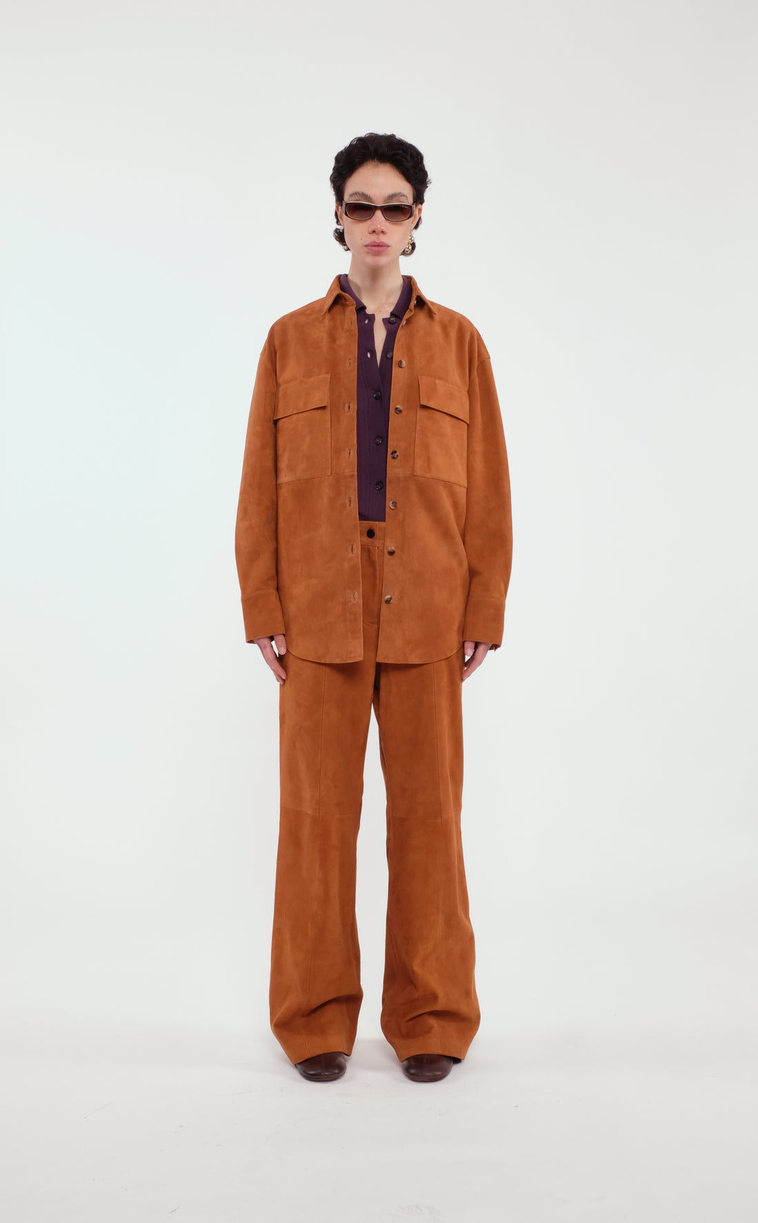 Rust Brown Suede Regular-Fit Trousers