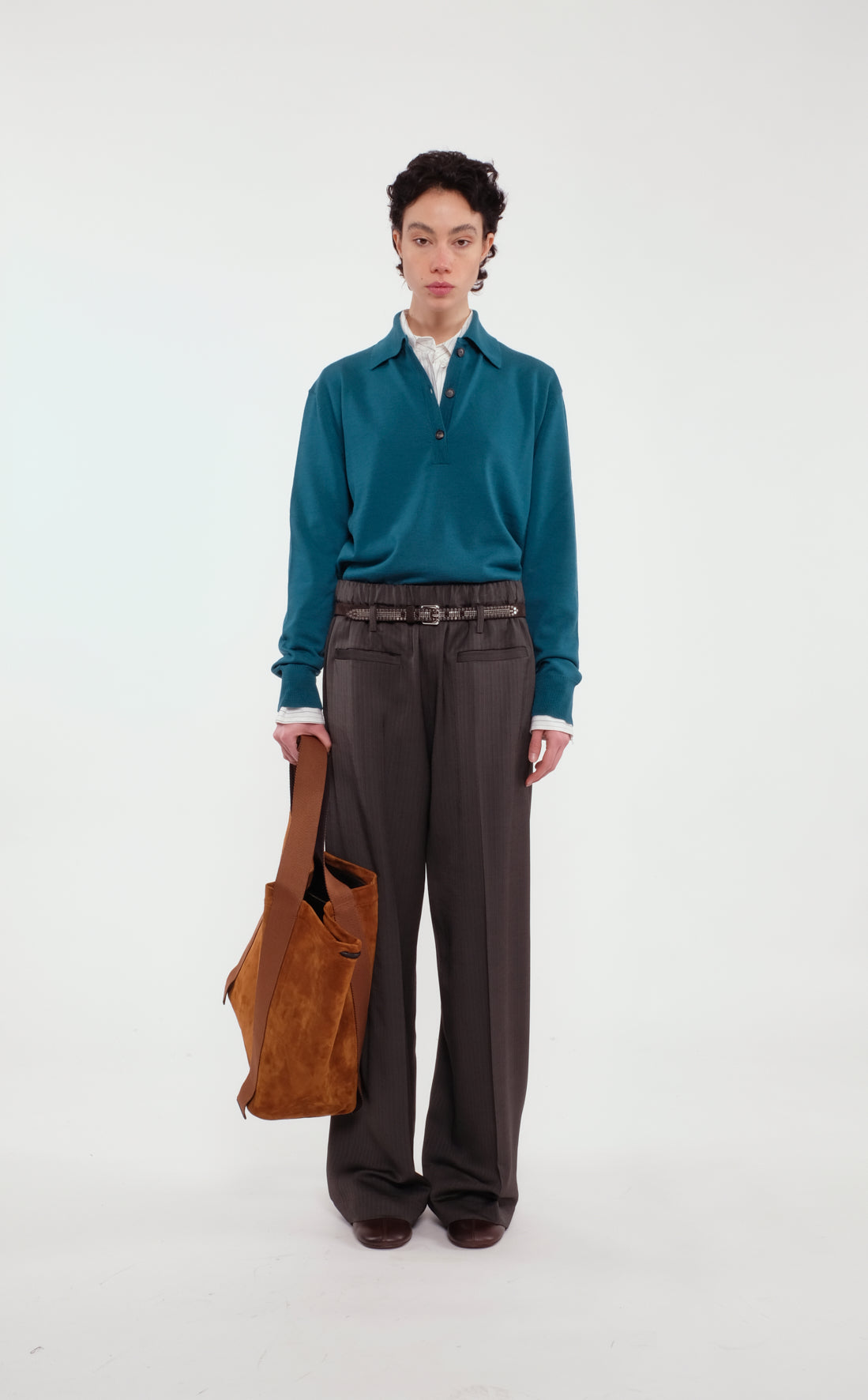 Graphite Herringbone Elegant Straight-Leg Trousers