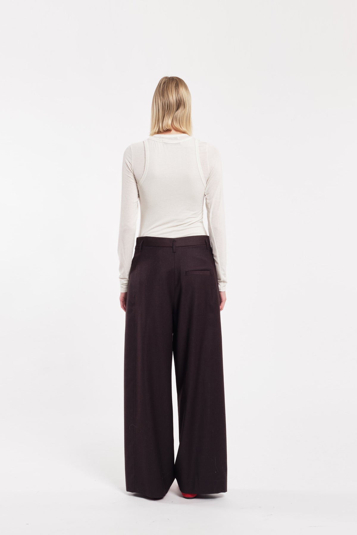 Brown Relaxed Flannel Trousers With Adjustable Waistband