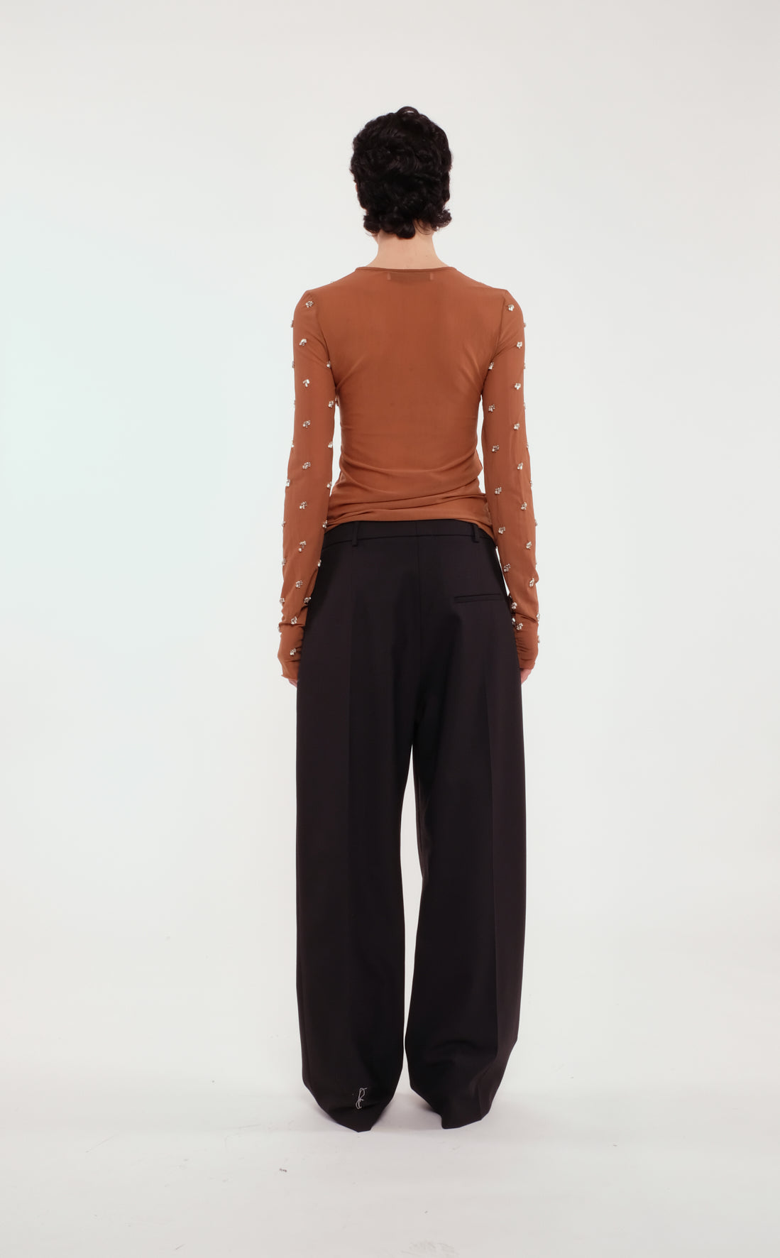 Long-Sleeve Tulle Top With Embroidered Jewel Detailing