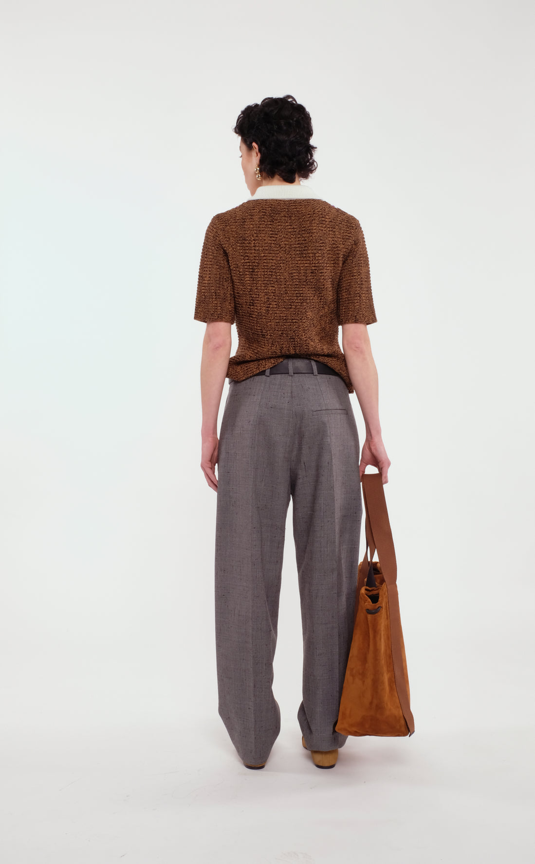 Grey Straight-Leg Trousers In Lamed Wool