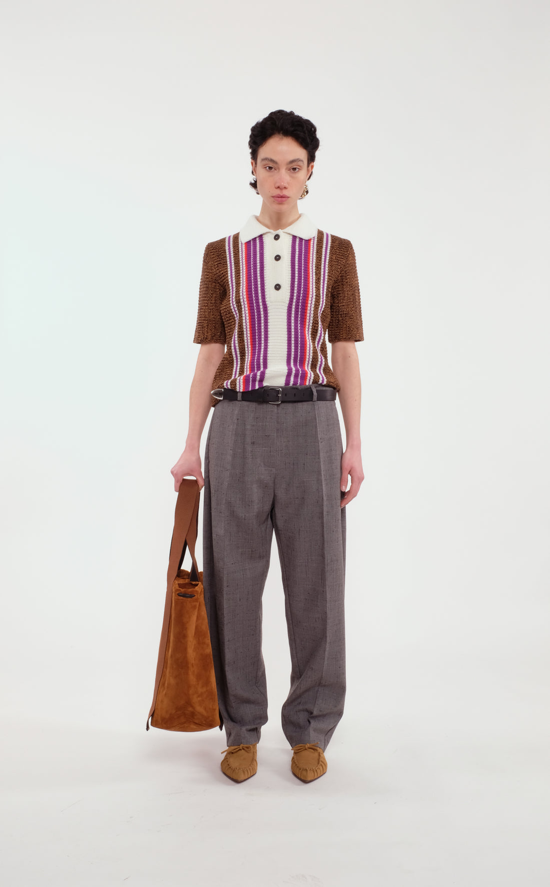 Grey Straight-Leg Trousers In Lamed Wool