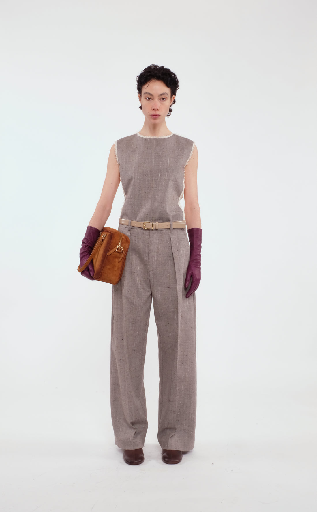 Light Grey Straight-Leg Trousers In Slub Wool