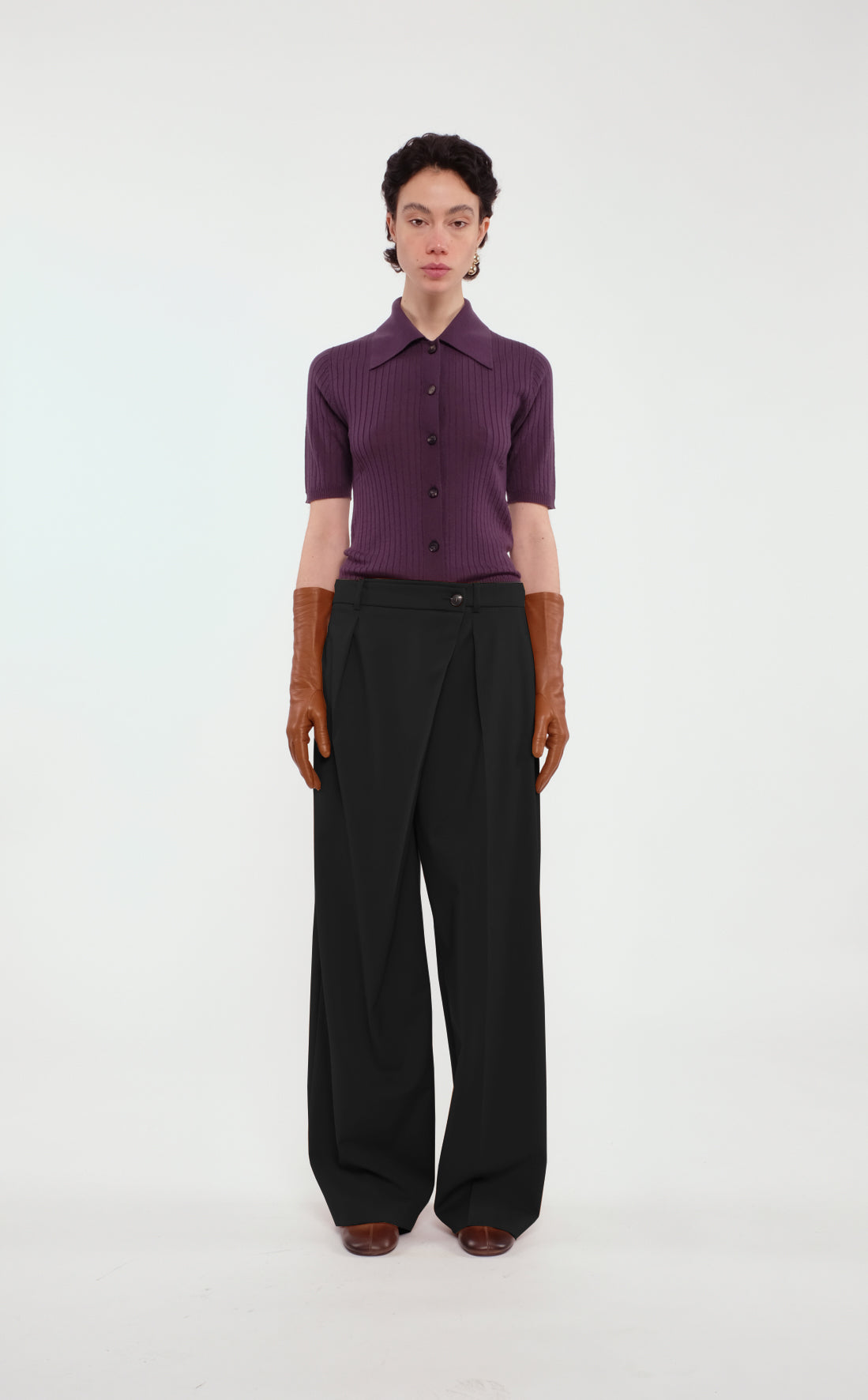 Black Front Pleat Trousers In Technical Wool