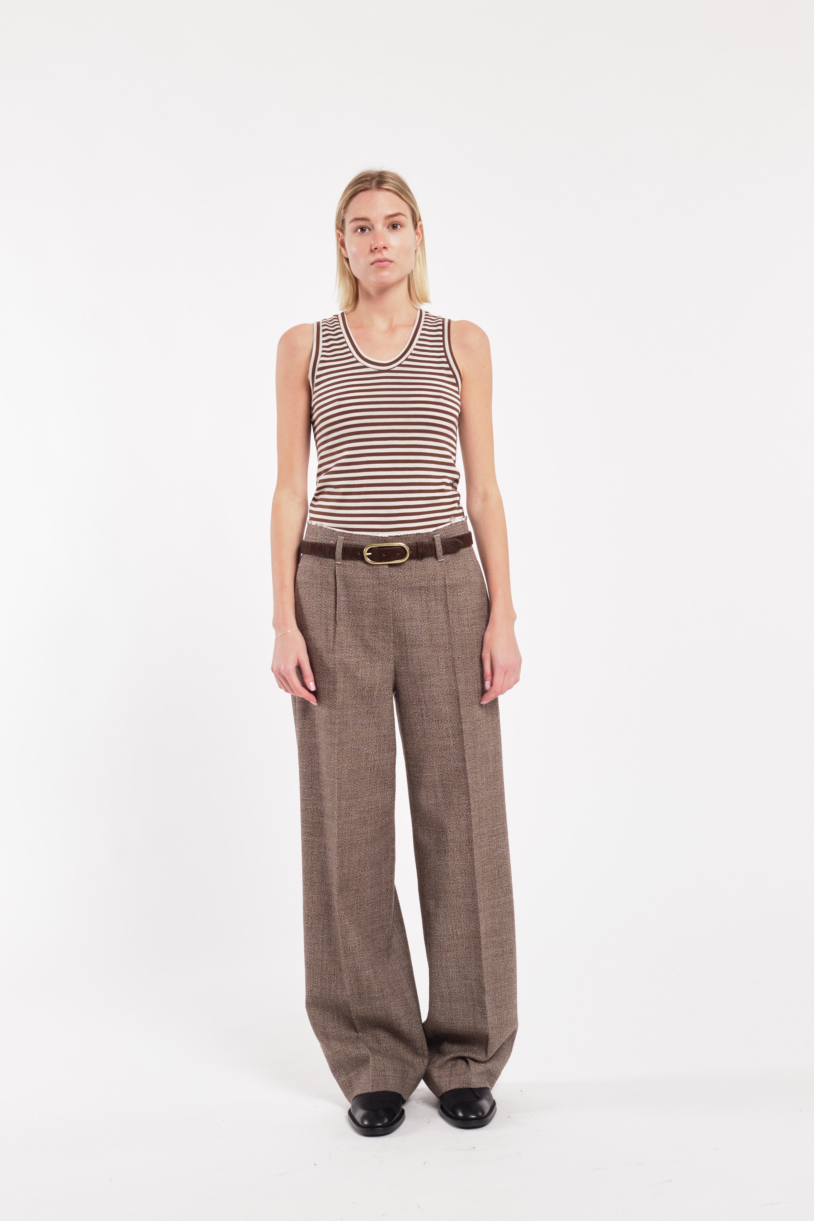 Straight-Leg Trousers With Front Pleats In Jaspé Fabric