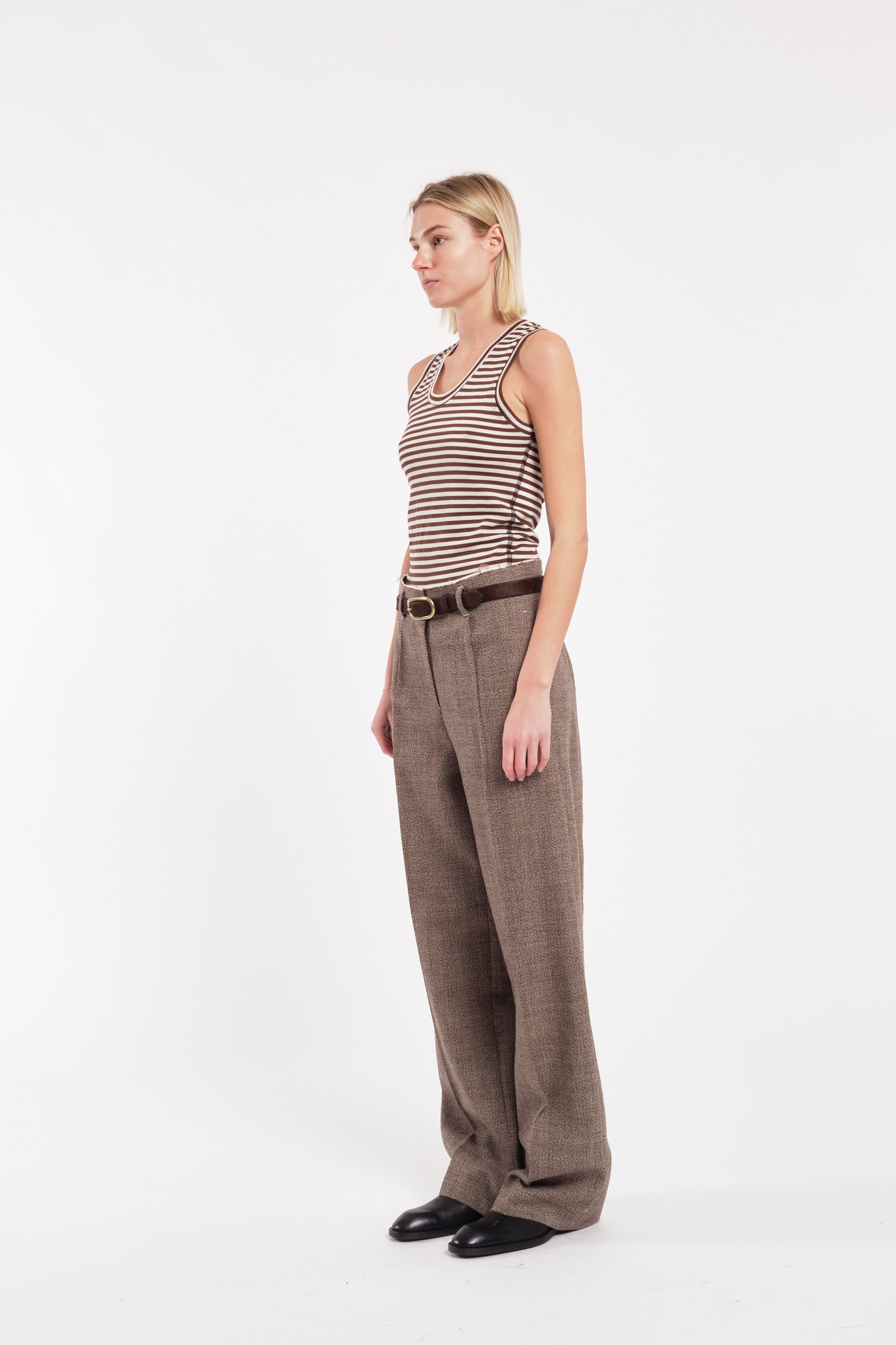 Straight-Leg Trousers With Front Pleats In Jaspé Fabric