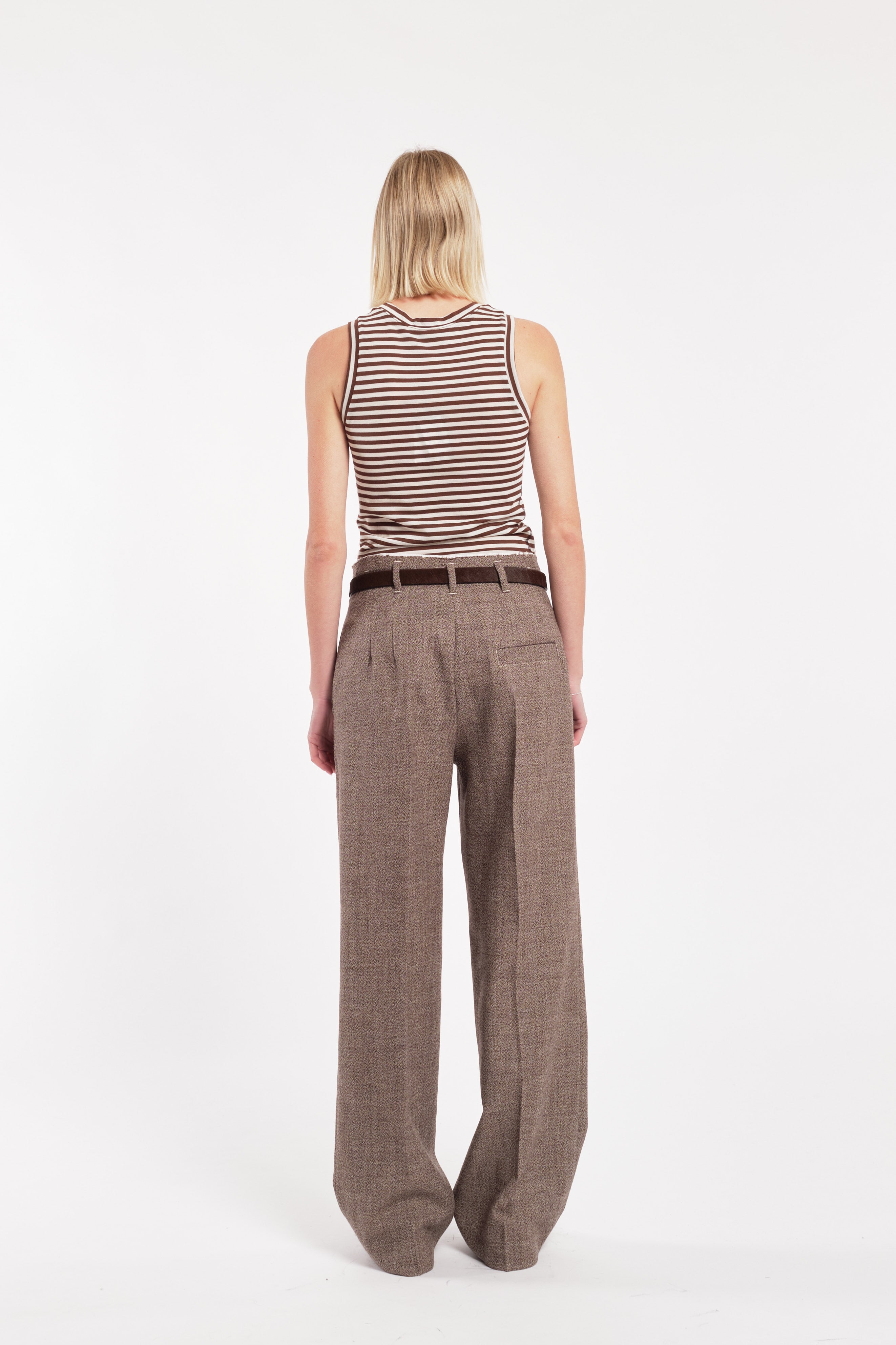 Straight-Leg Trousers With Front Pleats In Jaspé Fabric