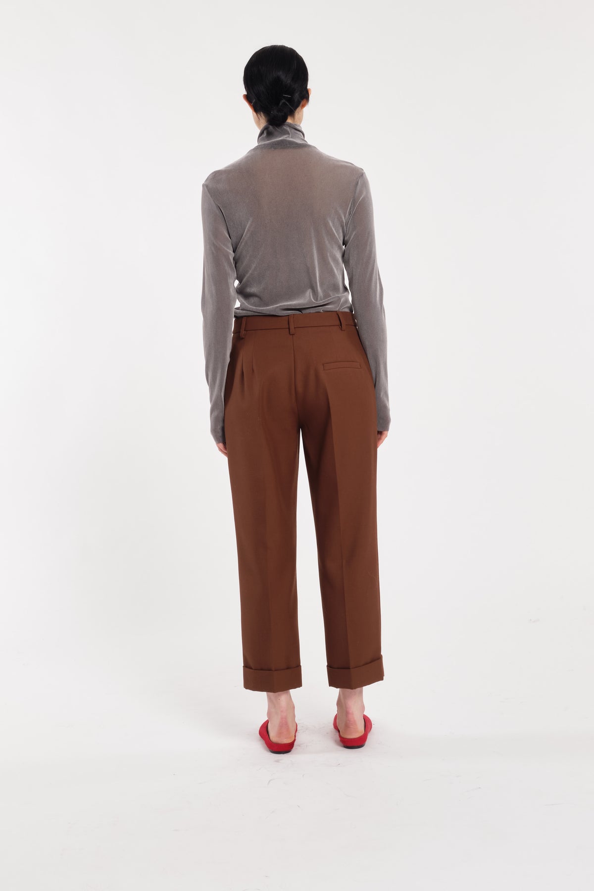 Grey Long-Sleeve Flocked Tulle Turtleneck Top