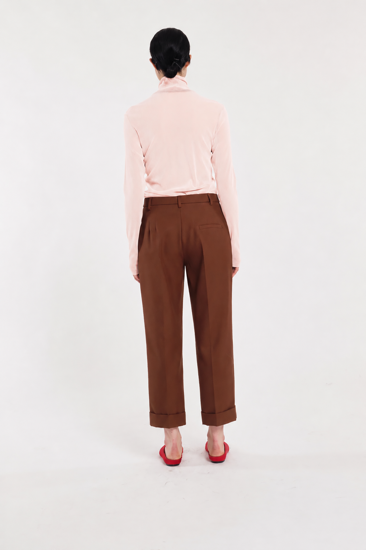 Dusty Pink Long-Sleeve Flocked Tulle Turtleneck Top