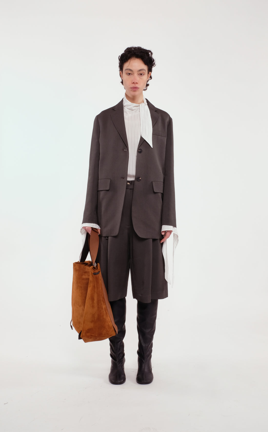 Graphite Herringbone Single-Breasted Blazer With Double-Button Closure
