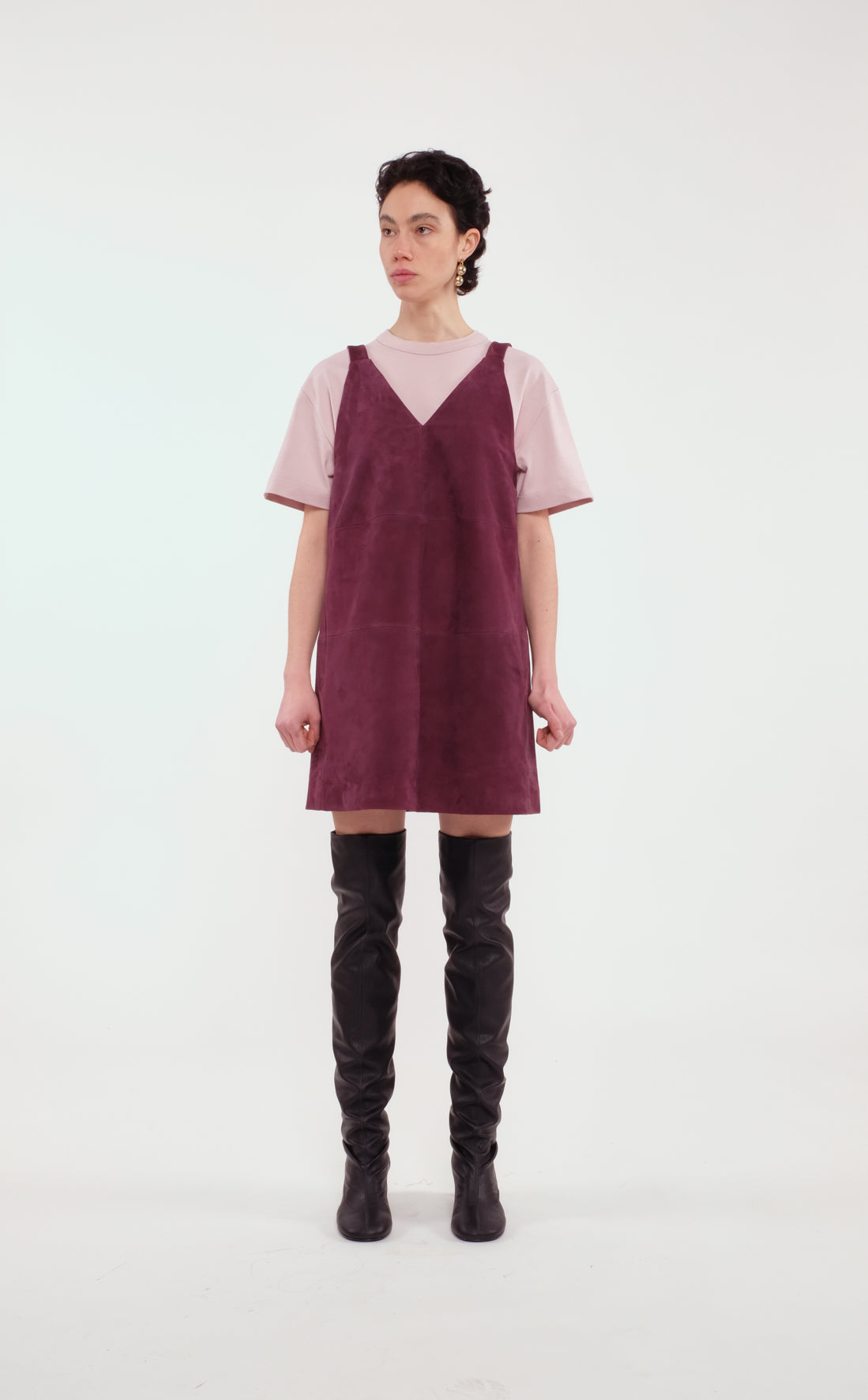 Sleeveless Mini Dress In Purple Suede
