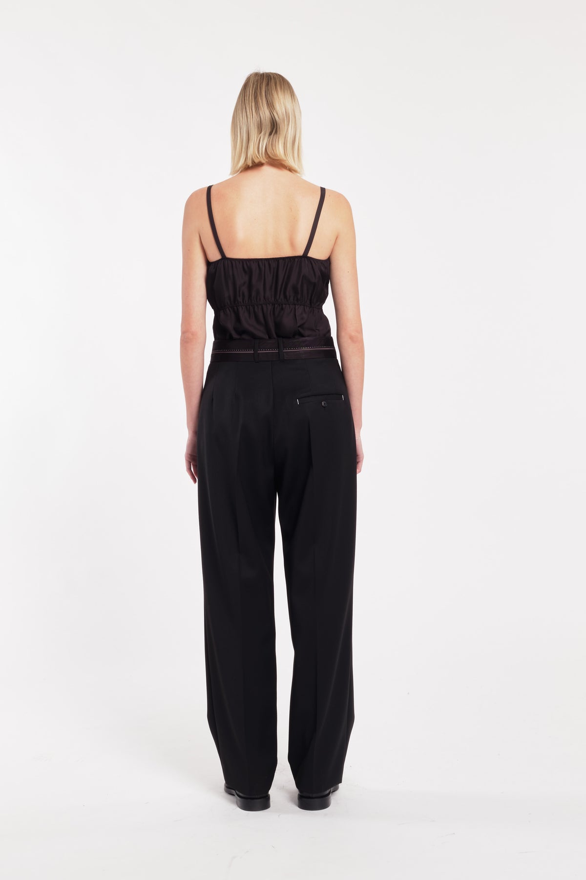 Black Straight-Leg Trousers In Worsted Wool With Waistband Detail