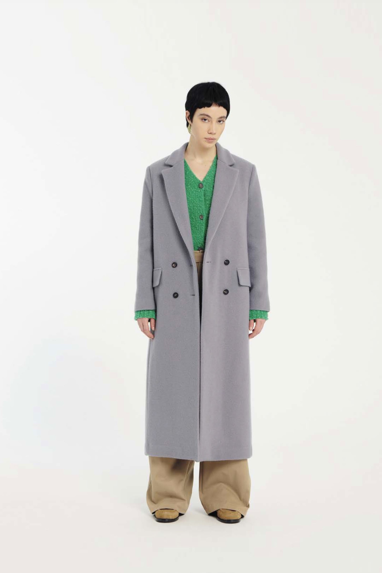 Beige Emirised Cotton Wide-Leg Trousers