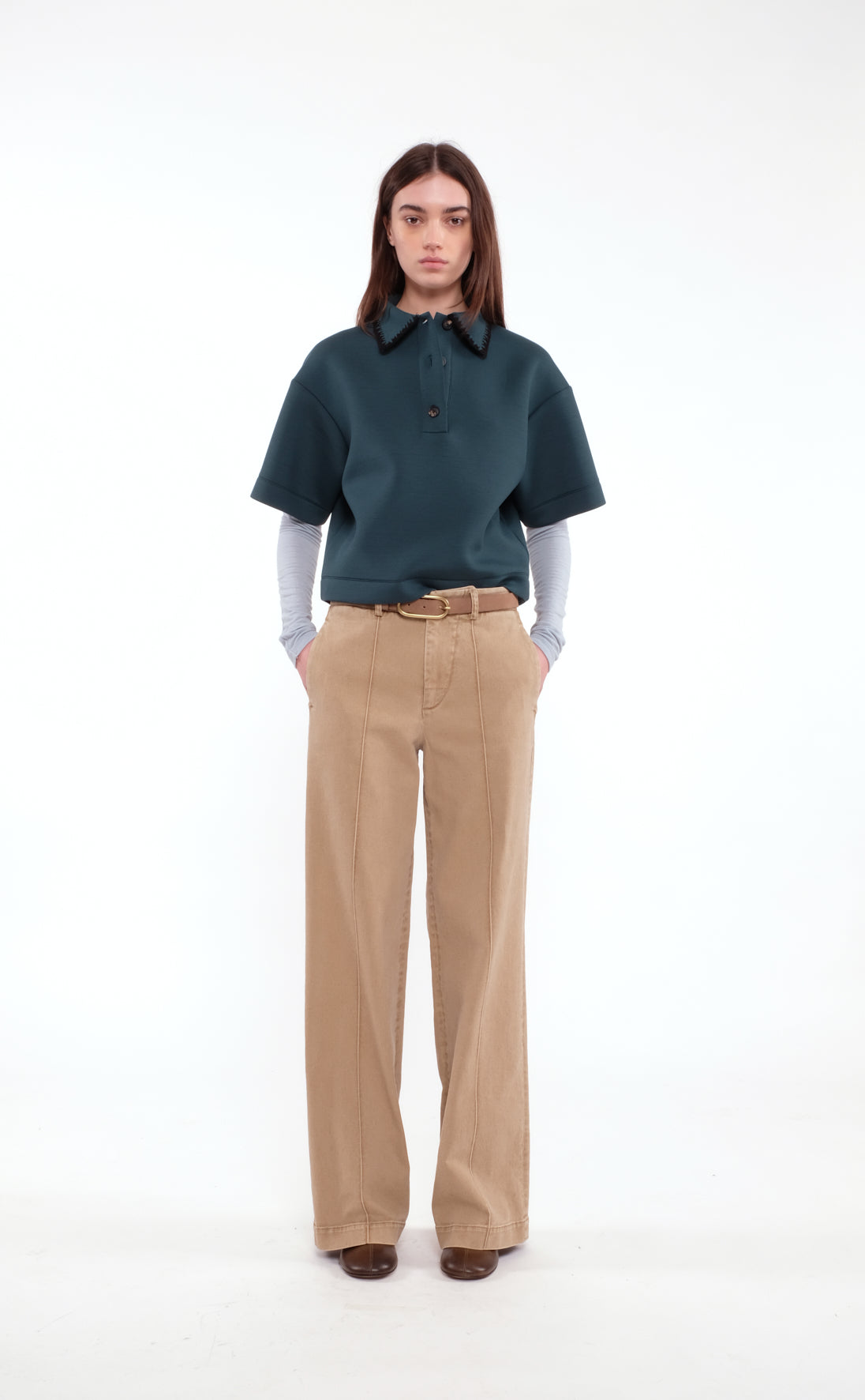 Soft Forest Green Short-Sleeve Polo In Scuba Jersey