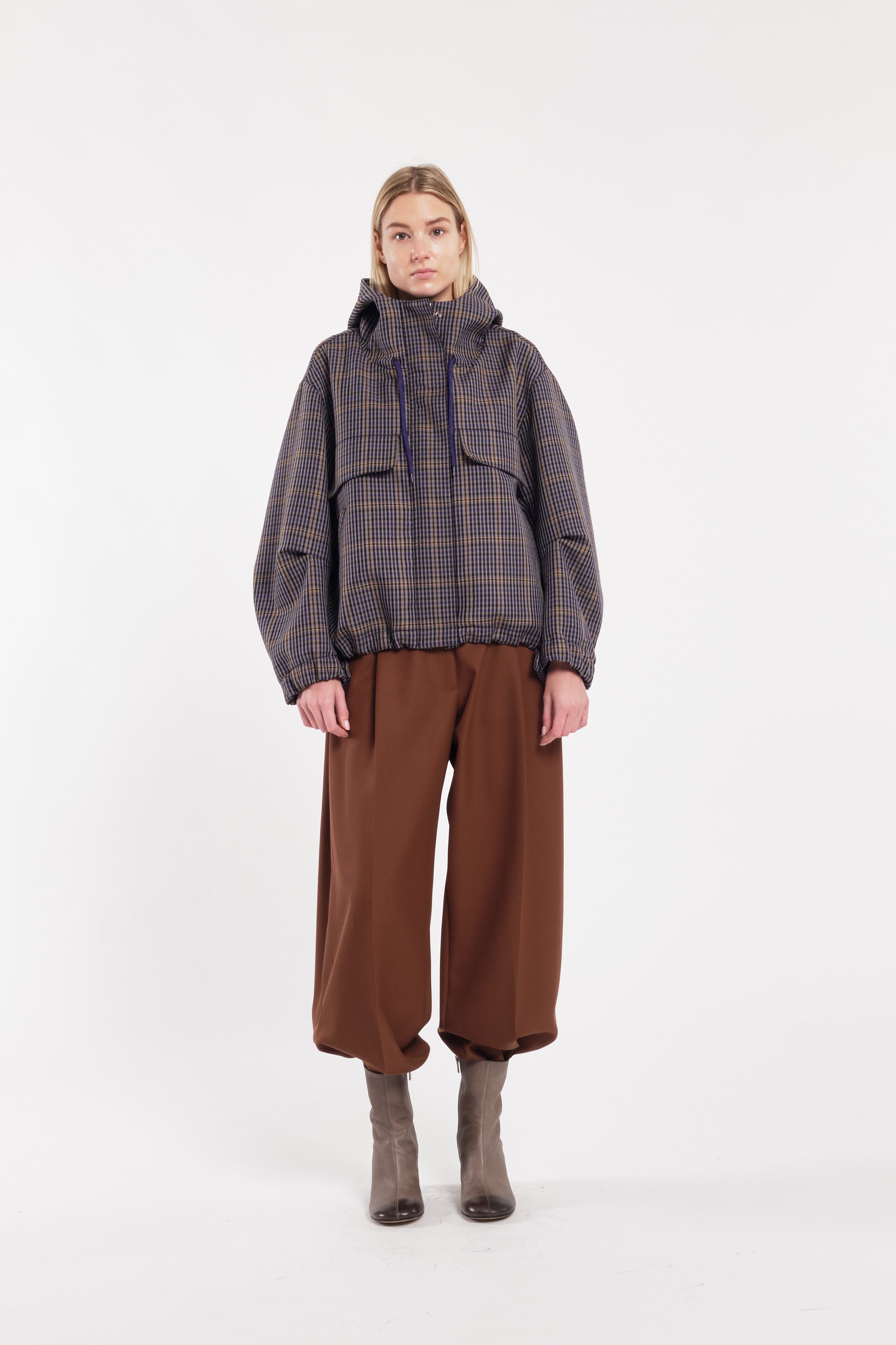 Checked Hooded Jacket With Relaxed Fit