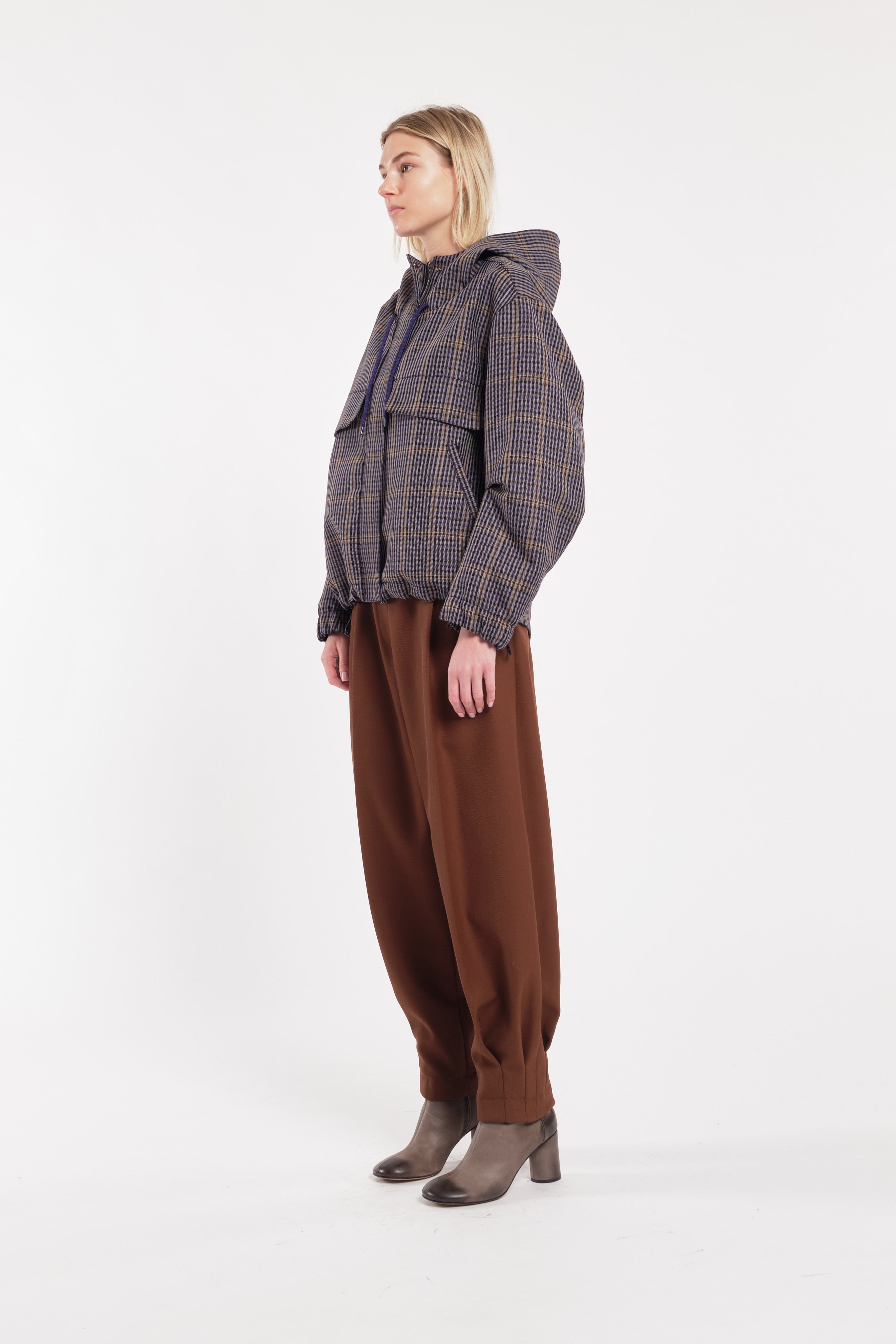 Giacca a quadri oversize con cappuccio