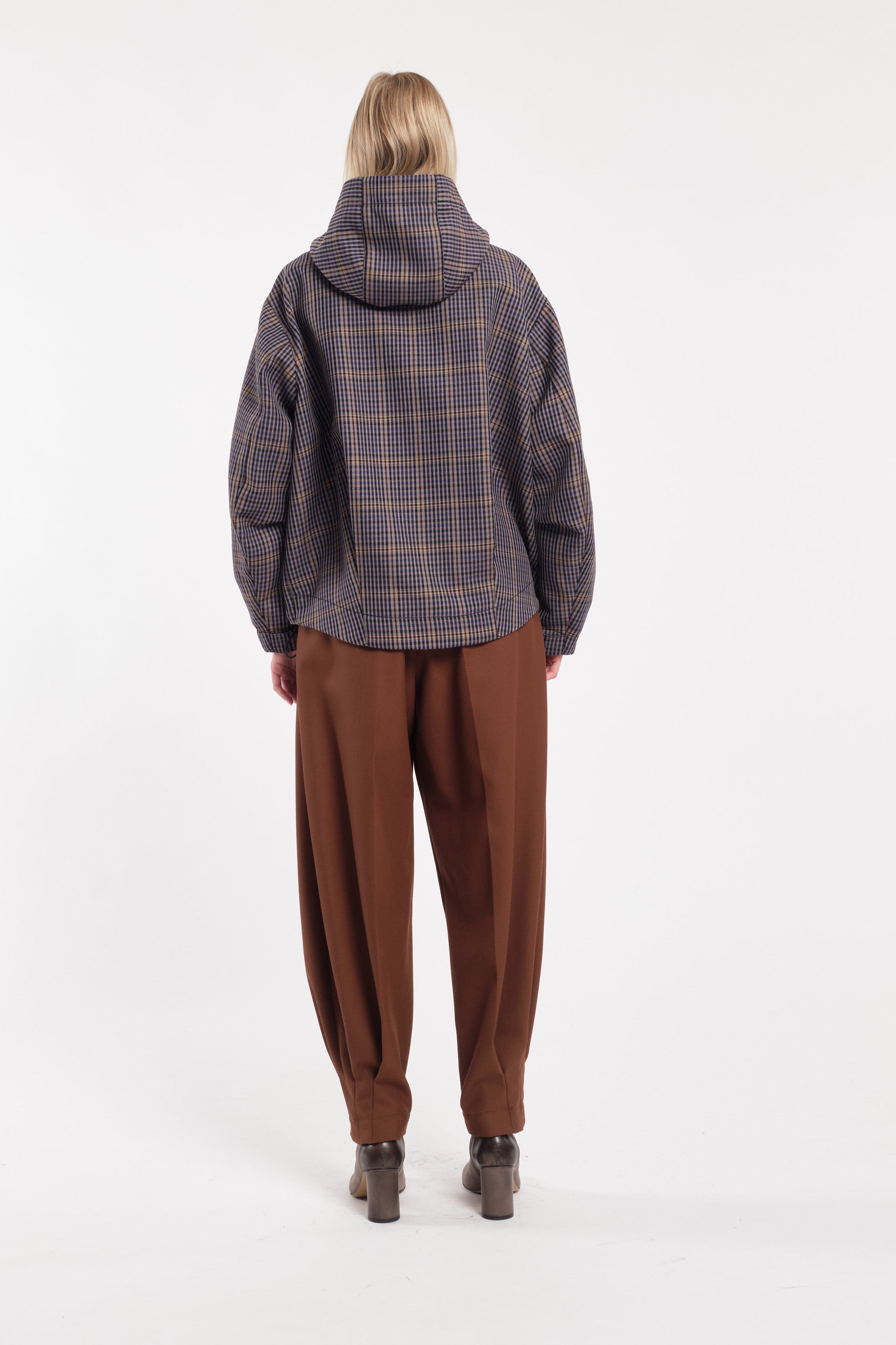 Giacca a quadri oversize con cappuccio