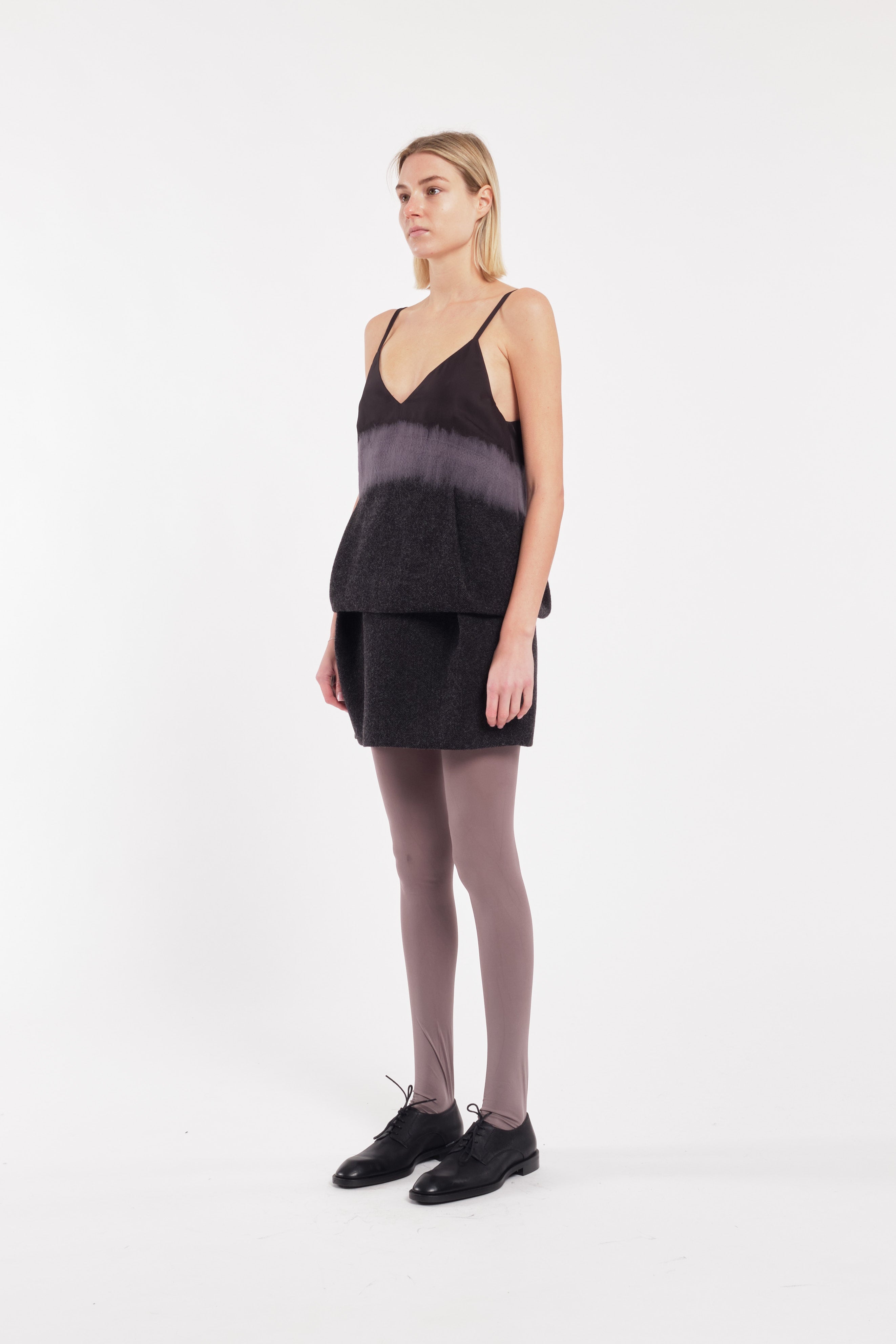 Anthracite Grey Balloon Mini Skirt In Wool Cloth