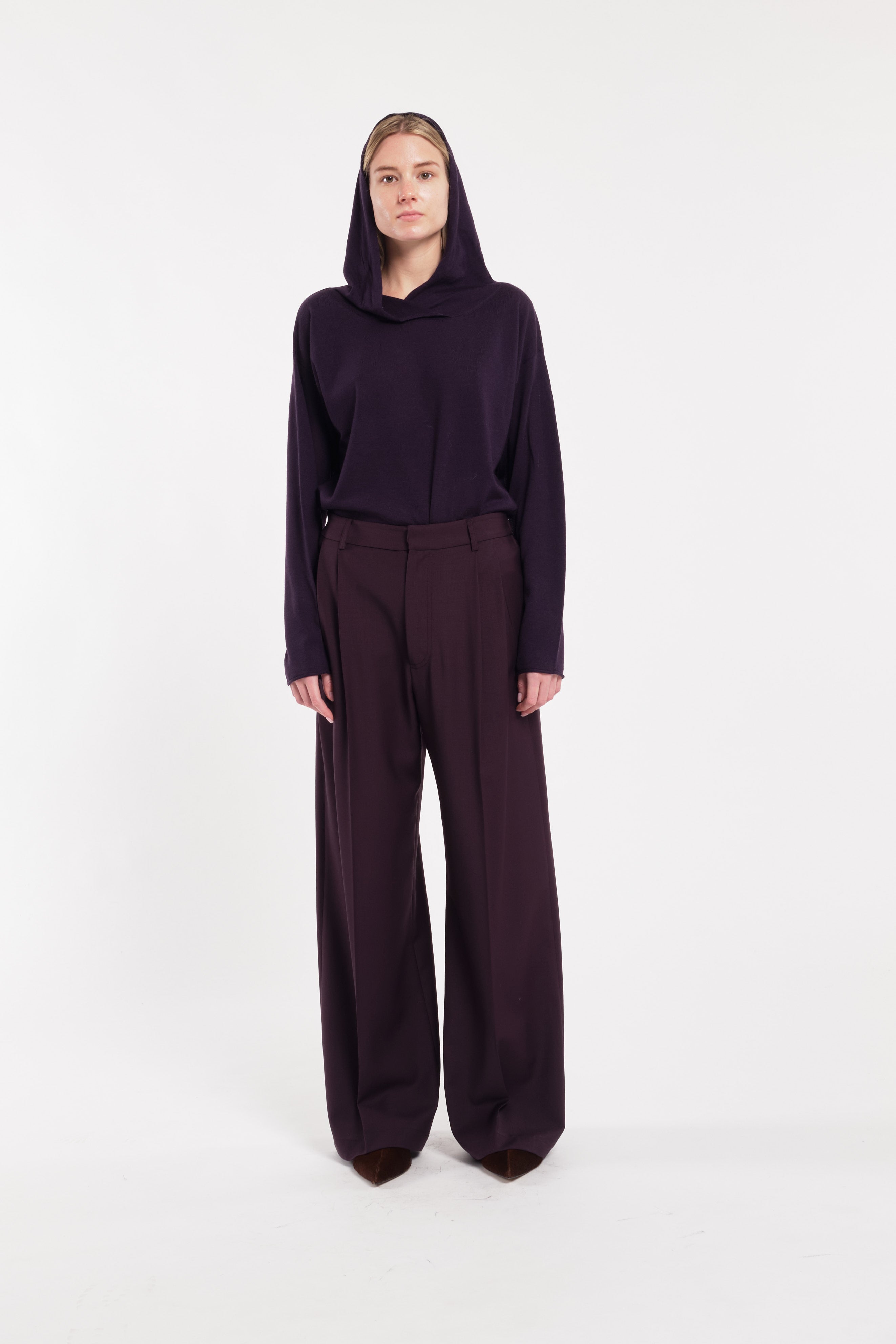 Dark Purple Straight-Leg Trousers With Pleats In Technical Wool