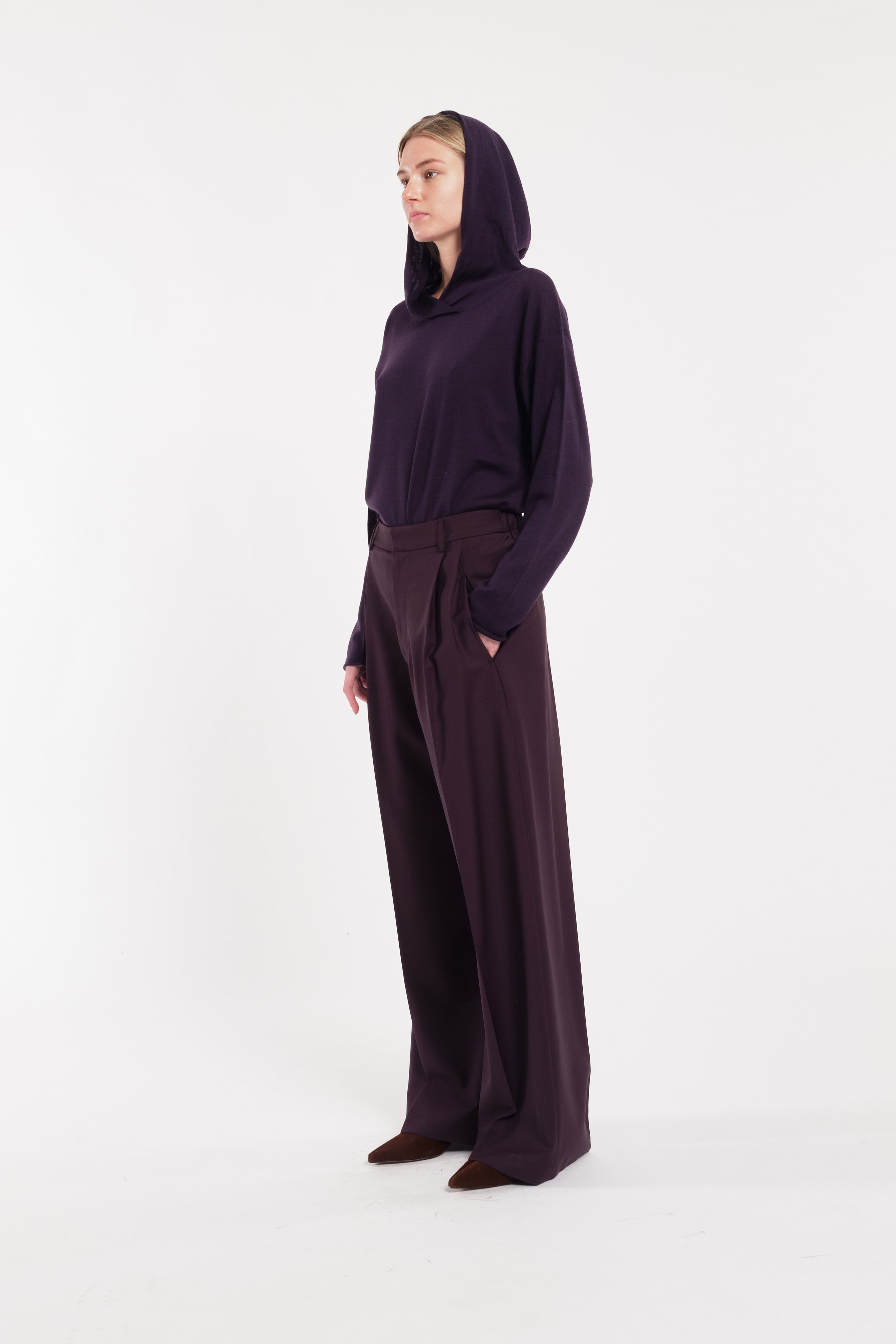 Dark Purple Straight-Leg Trousers With Pleats In Technical Wool