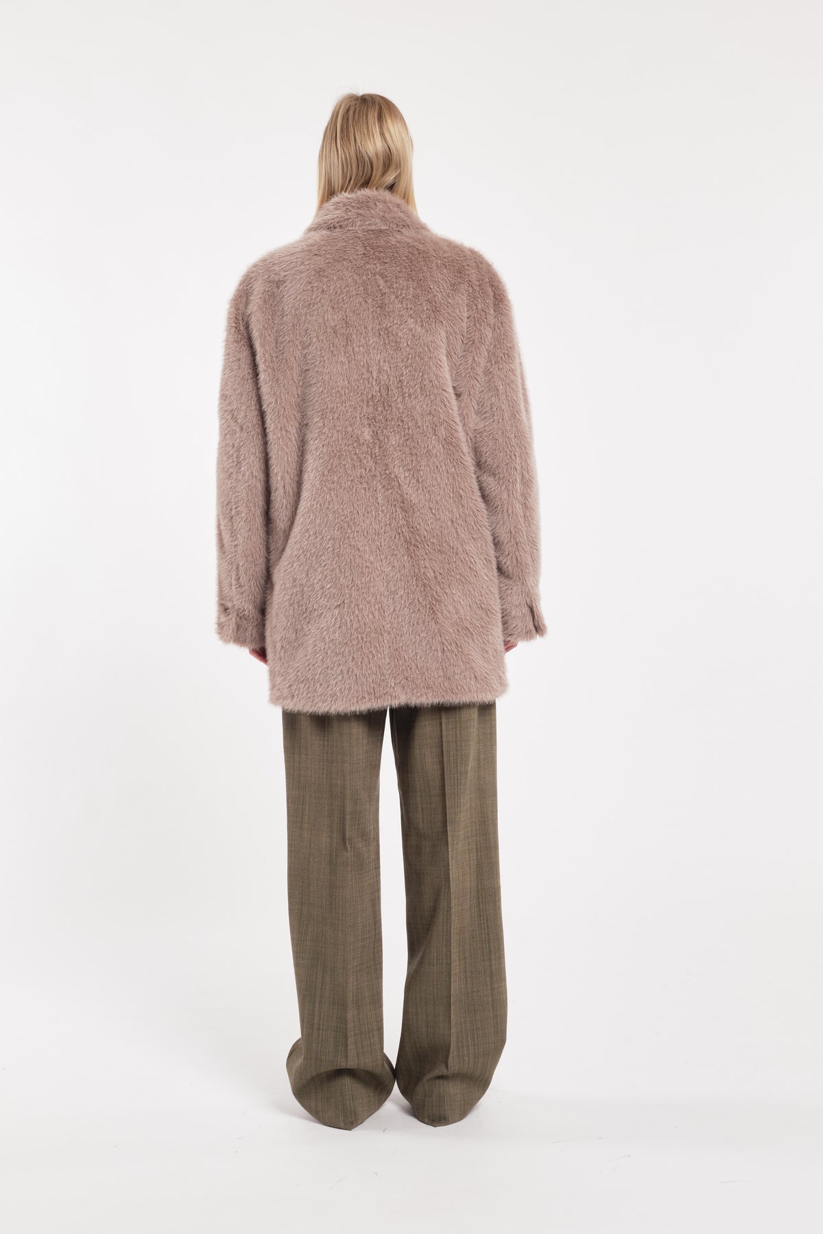 Beige Double-Breasted Faux Fur Blazer Jacket