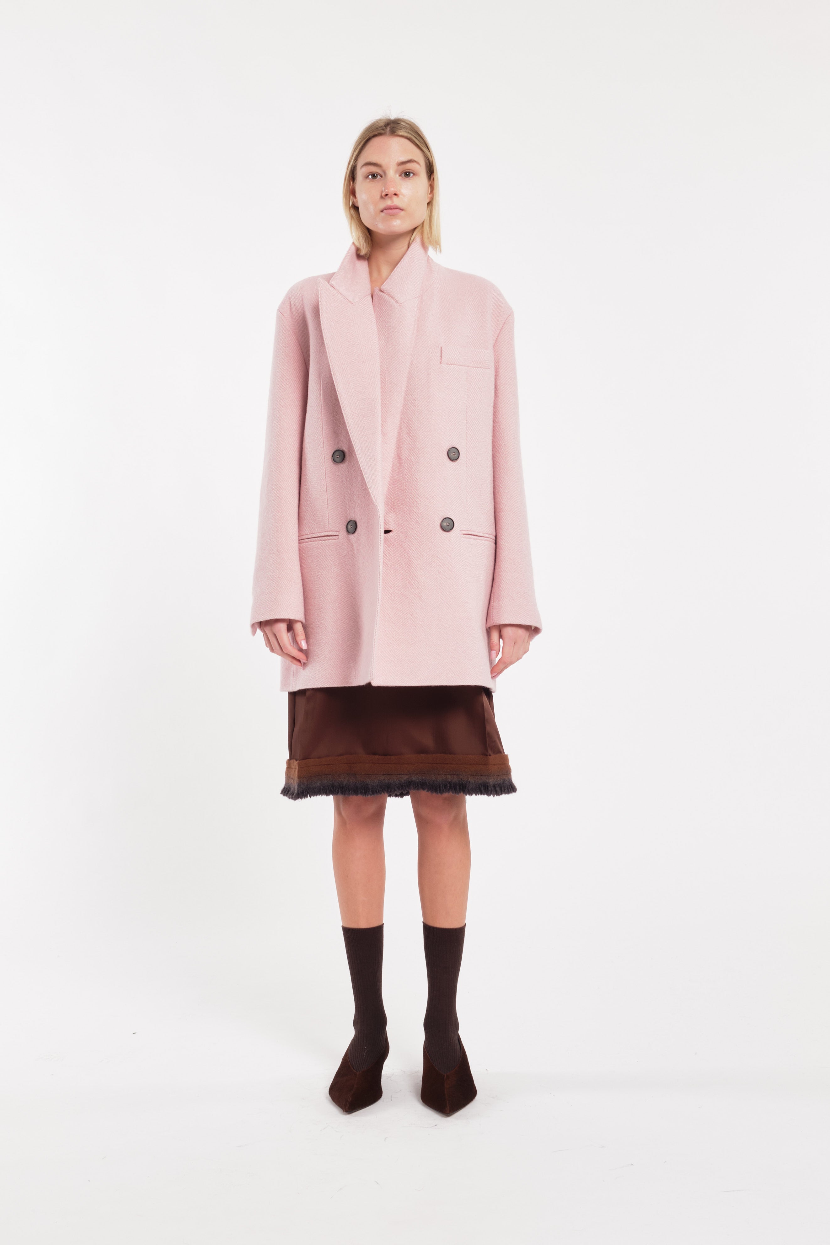 Oversized Double-Breasted Blazer In Powder Pink Wool Cloth