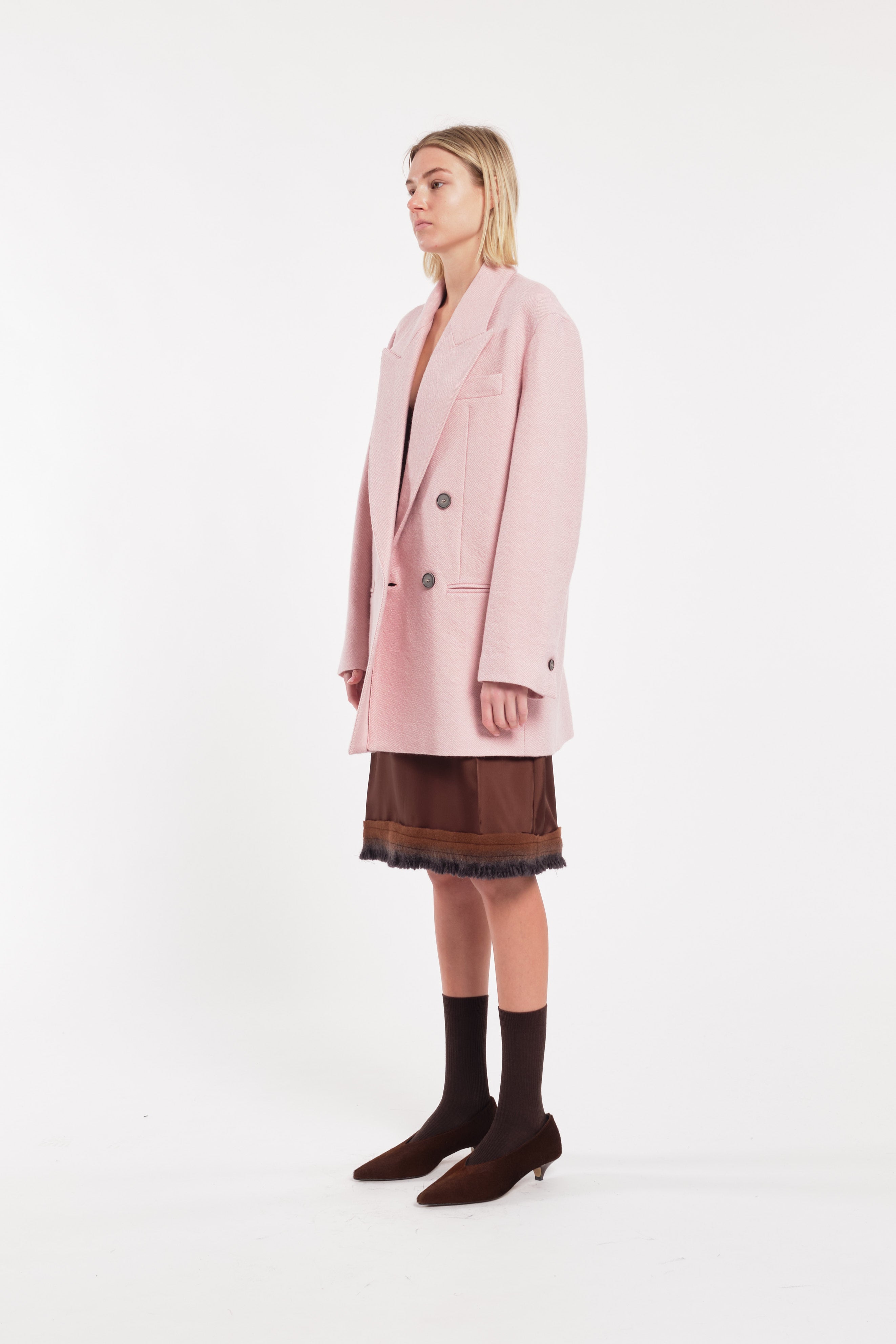 Oversized Double-Breasted Blazer In Powder Pink Wool Cloth