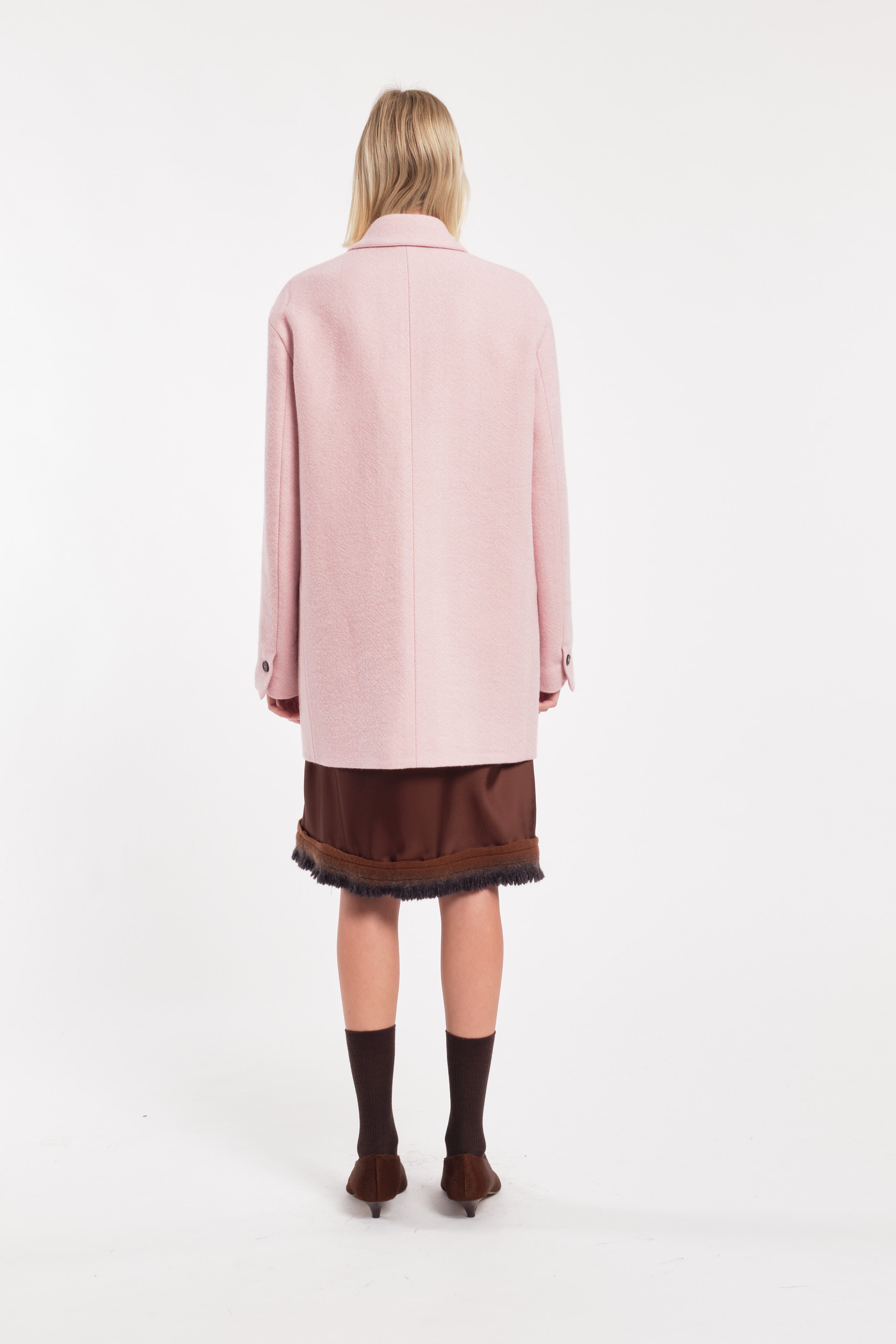 Oversized Double-Breasted Blazer In Powder Pink Wool Cloth