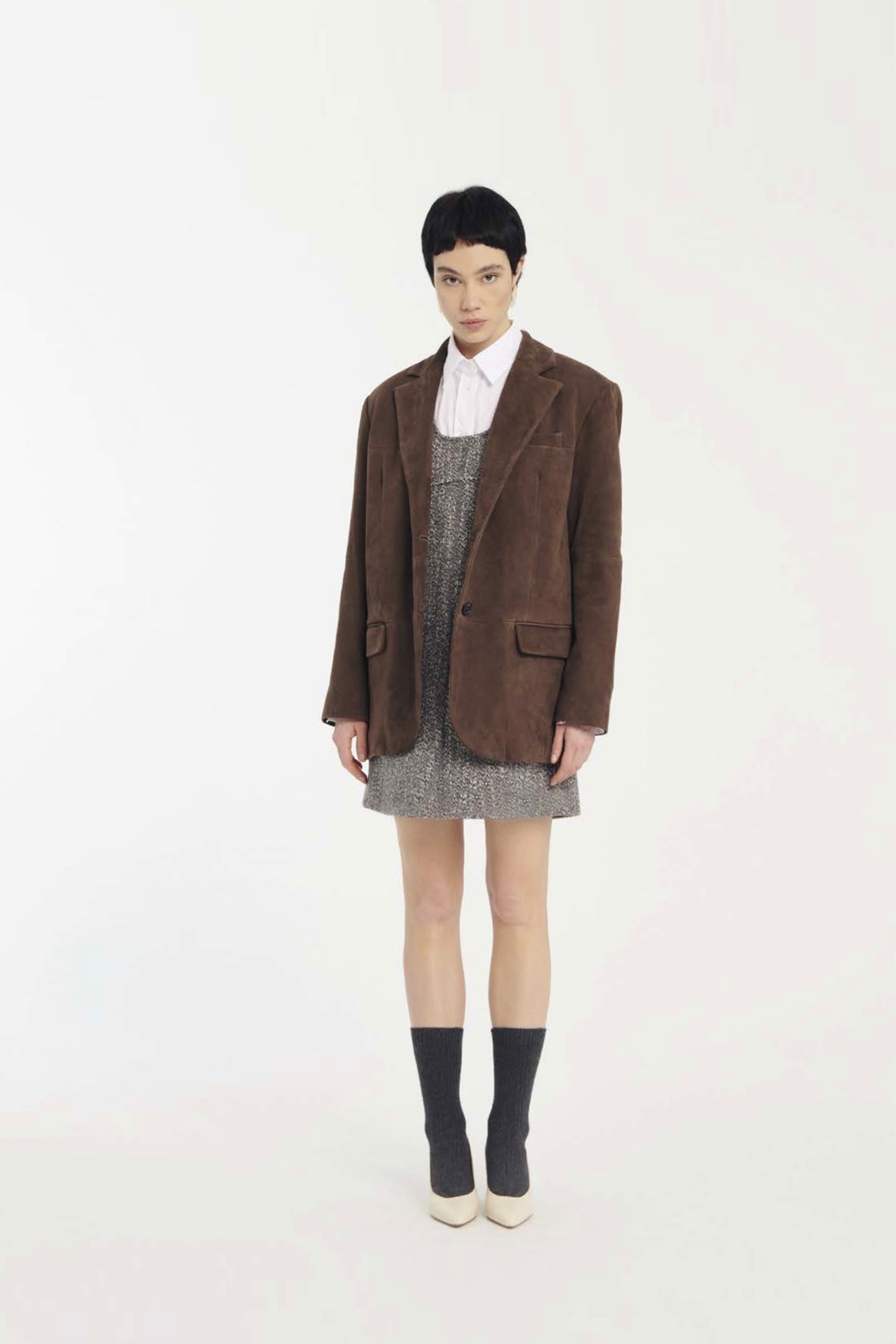 Giacca monopetto in pelle scamosciata