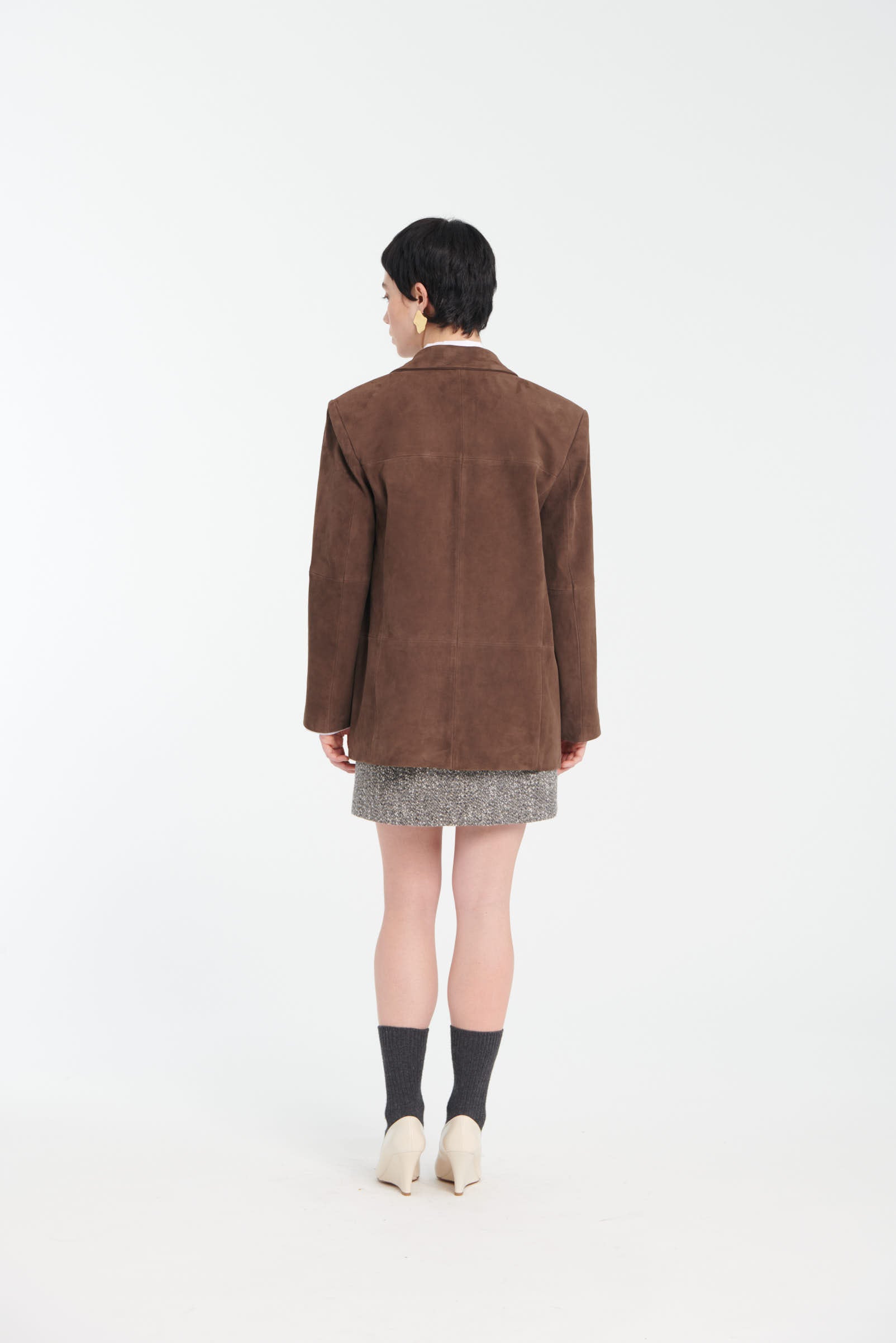 Giacca monopetto in pelle scamosciata