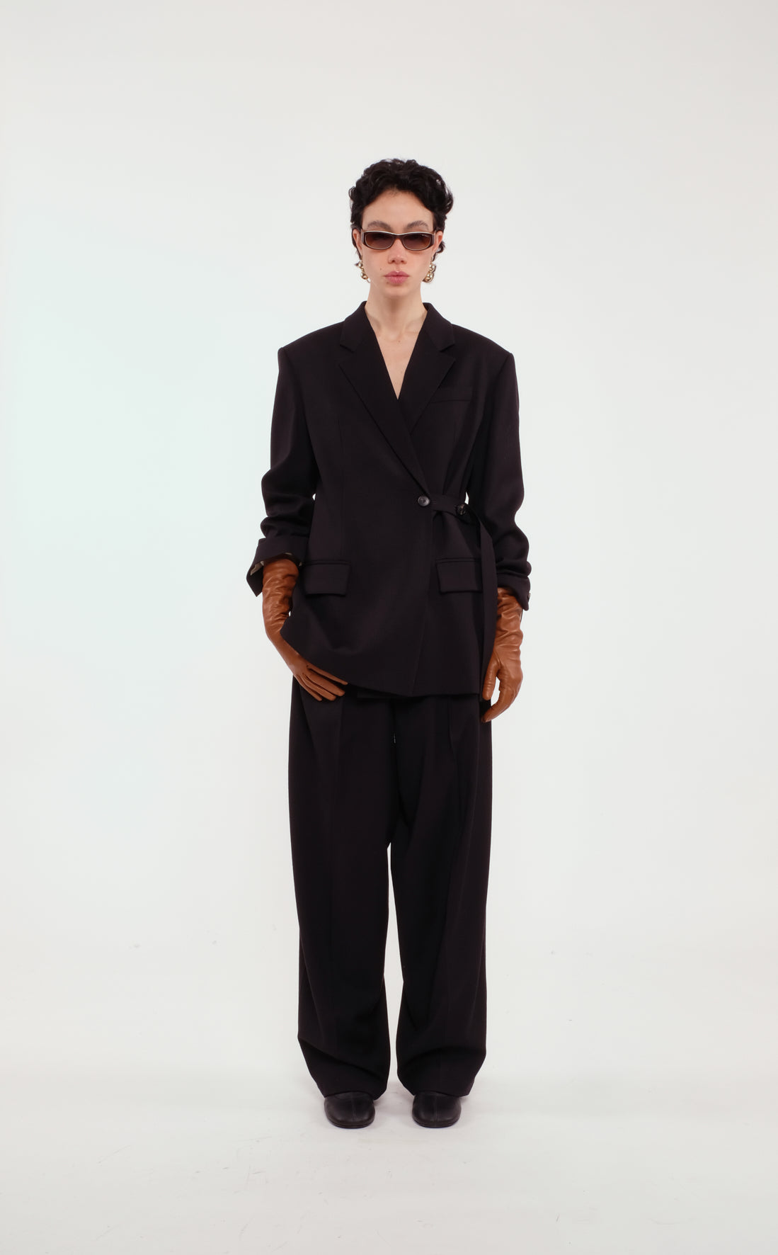 Black Adjustable Single-Button Blazer In Crepe Wool