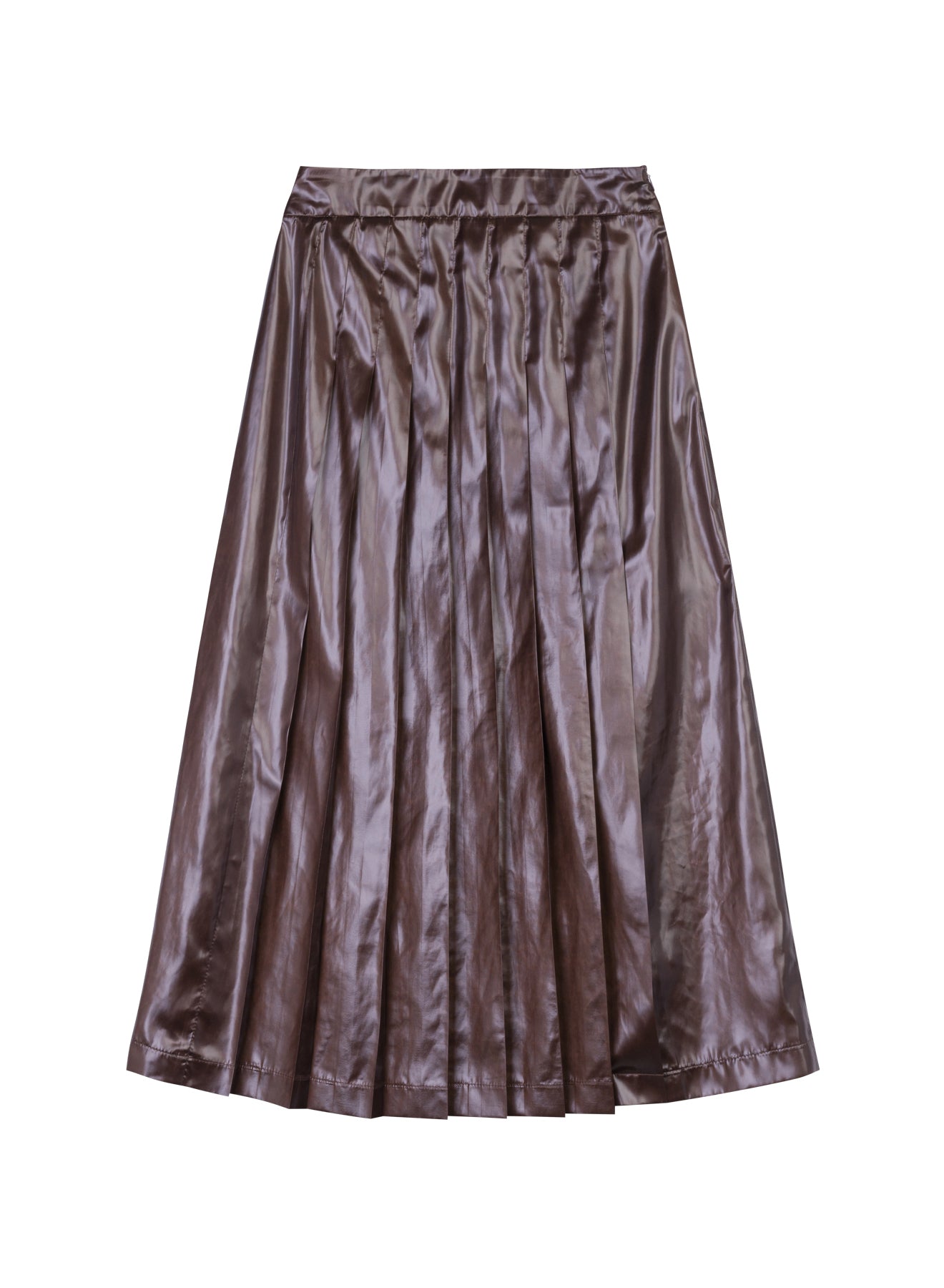 Cacao Taffeta Leather-Look Midi Skirt