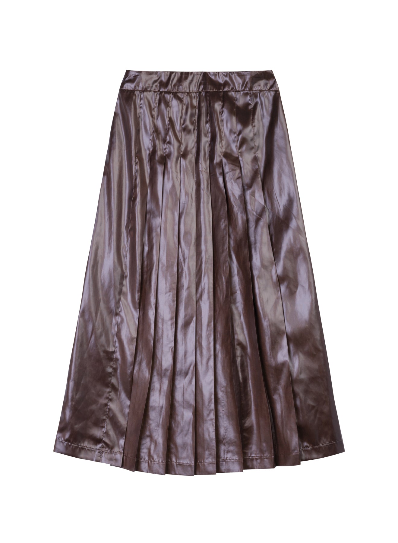 Cacao Taffeta Leather-Look Midi Skirt