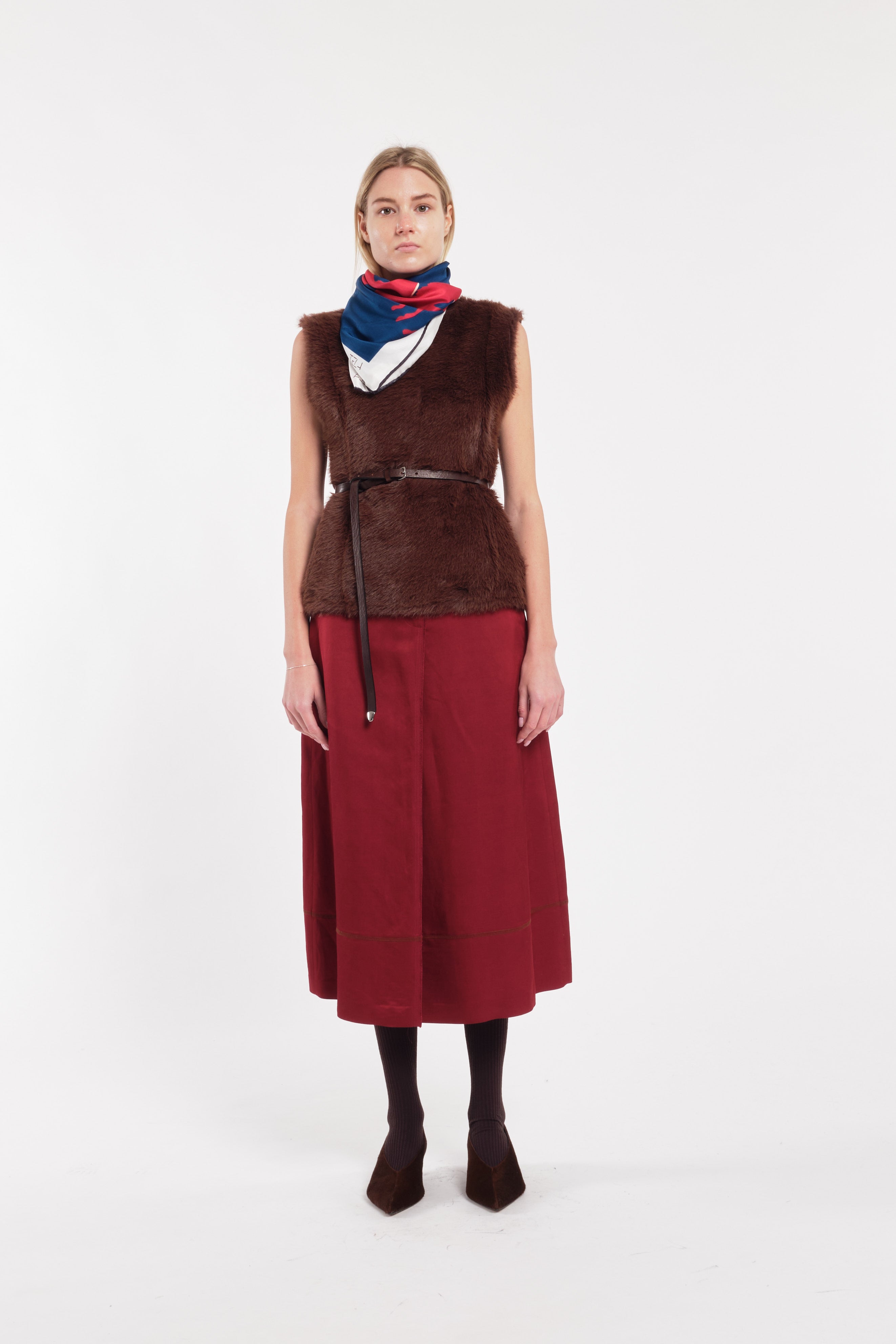 Soft Cherry-Coloured Wool-Blend Satin Midi Skirt