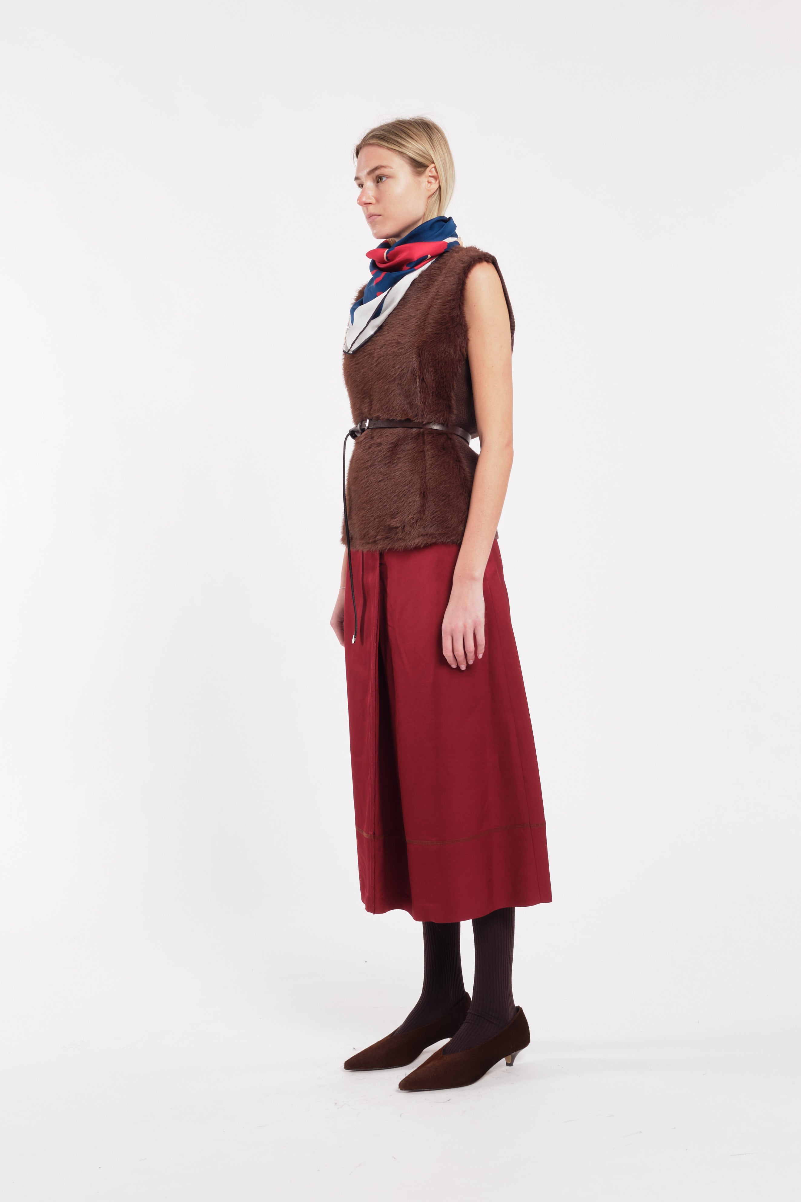 Soft Cherry-Coloured Wool-Blend Satin Midi Skirt