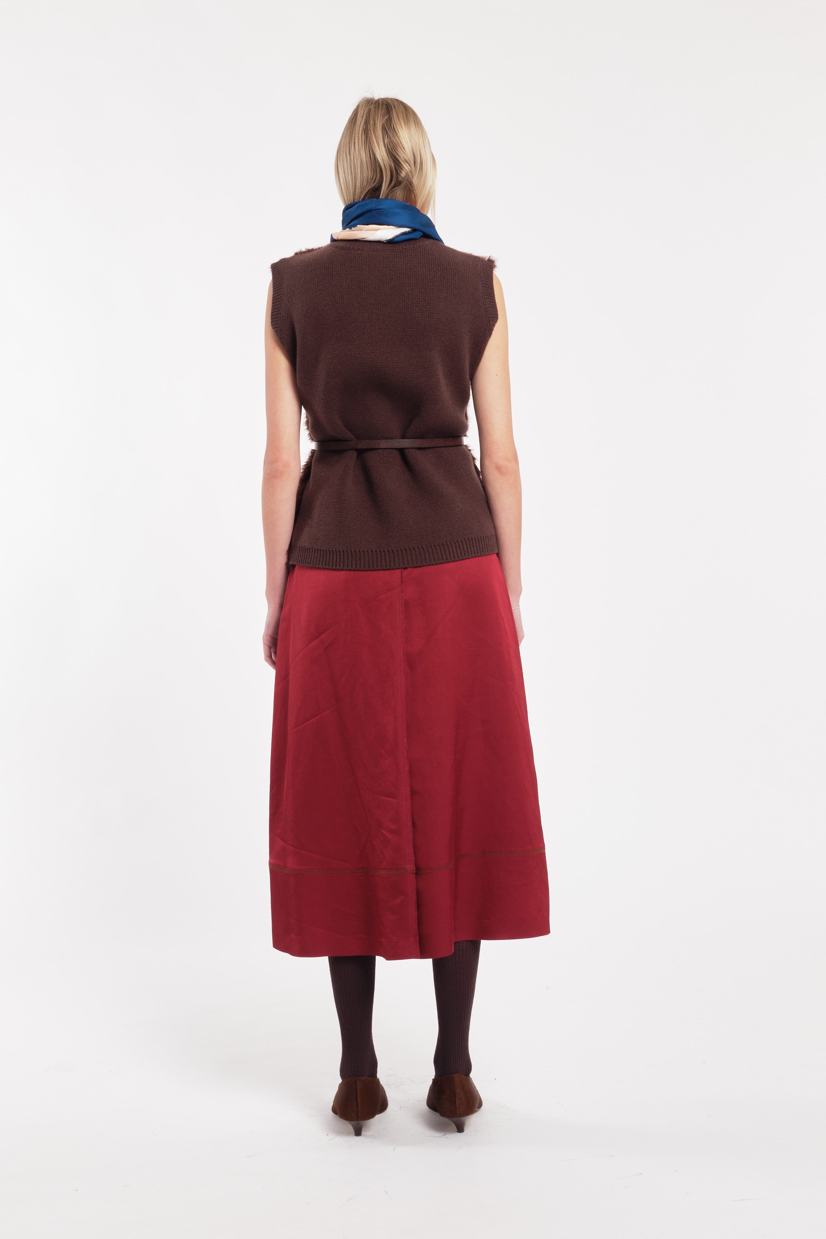 Soft Cherry-Coloured Wool-Blend Satin Midi Skirt
