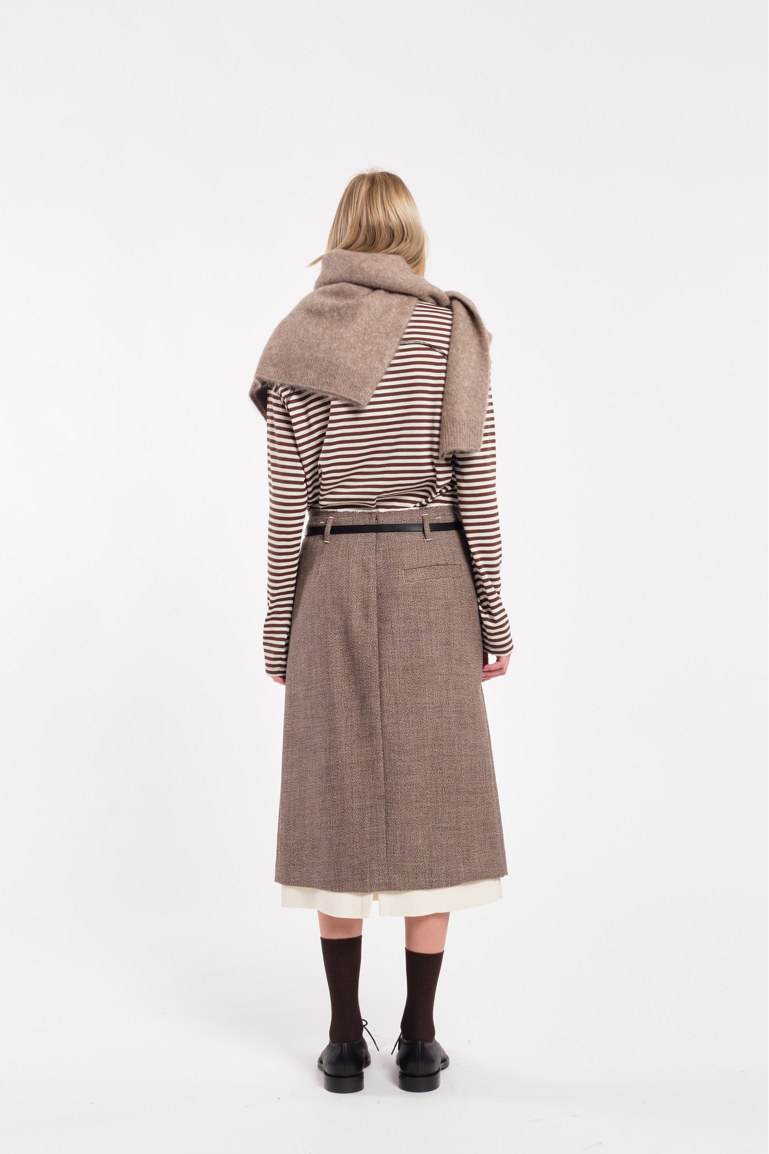 Midi Skirt With White Underskirt In Jaspé Fabric