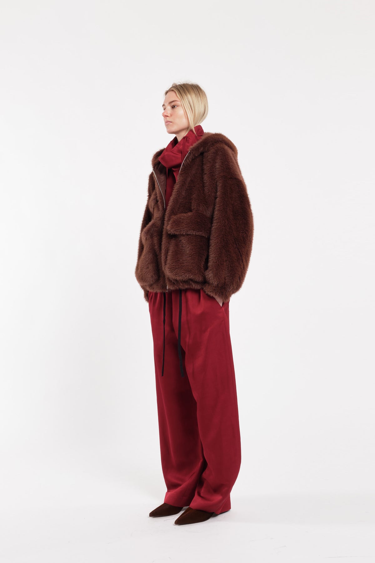 Brown Teddy Fur Jacket With Zip And Large Pockets