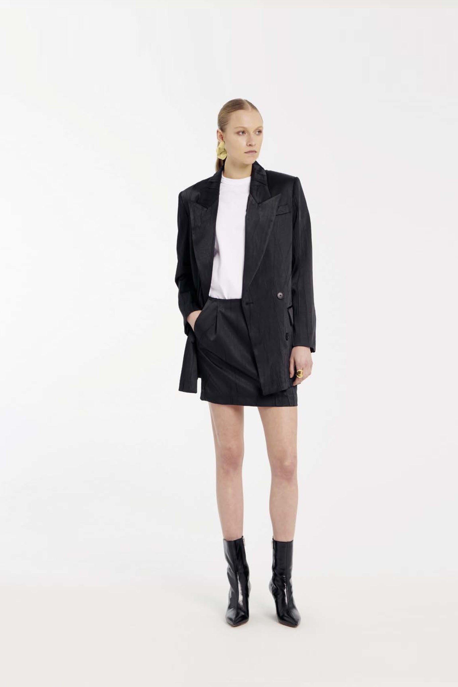 Black Crinkle Satin Mini Skirt