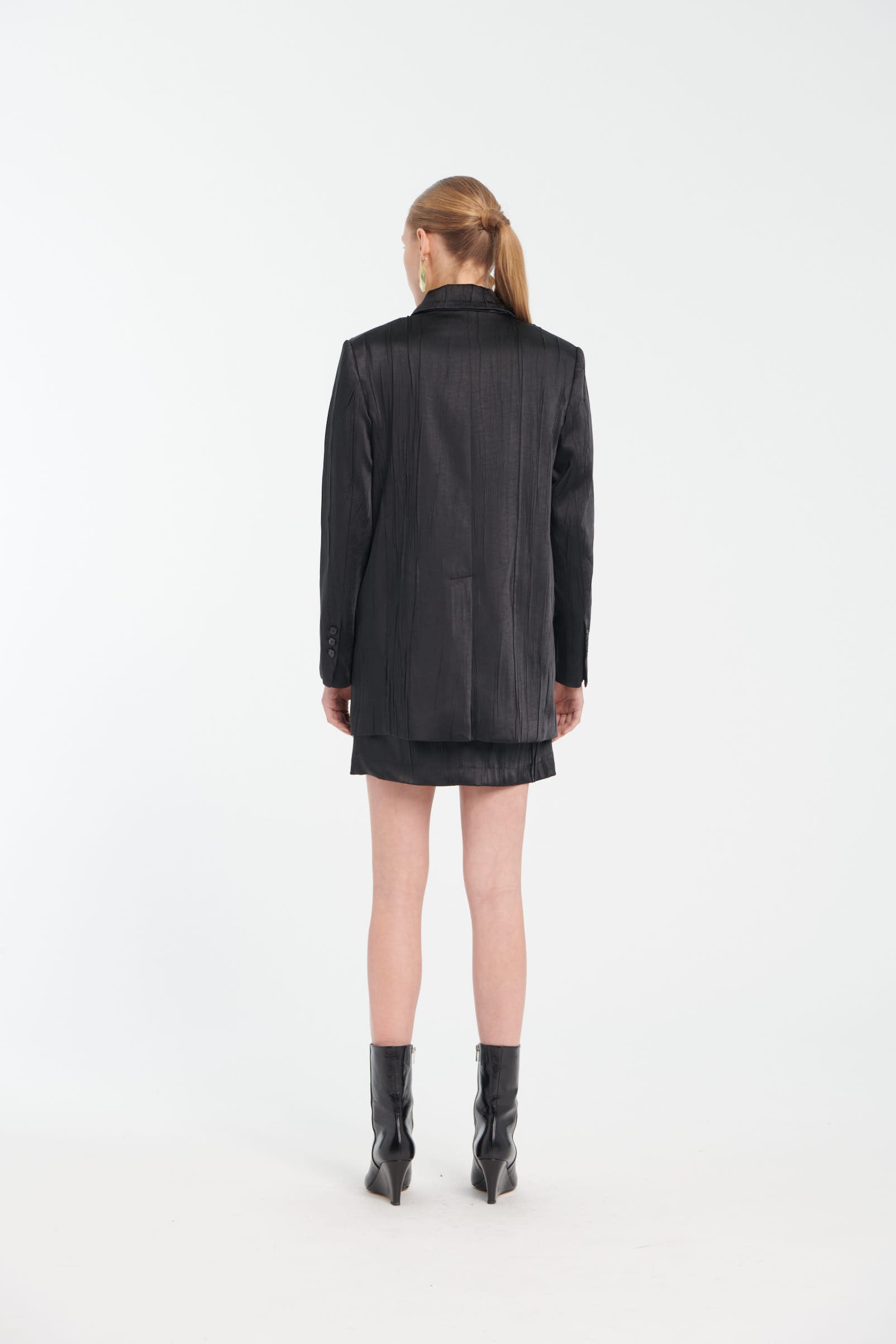 Black Crinkle Satin Mini Skirt