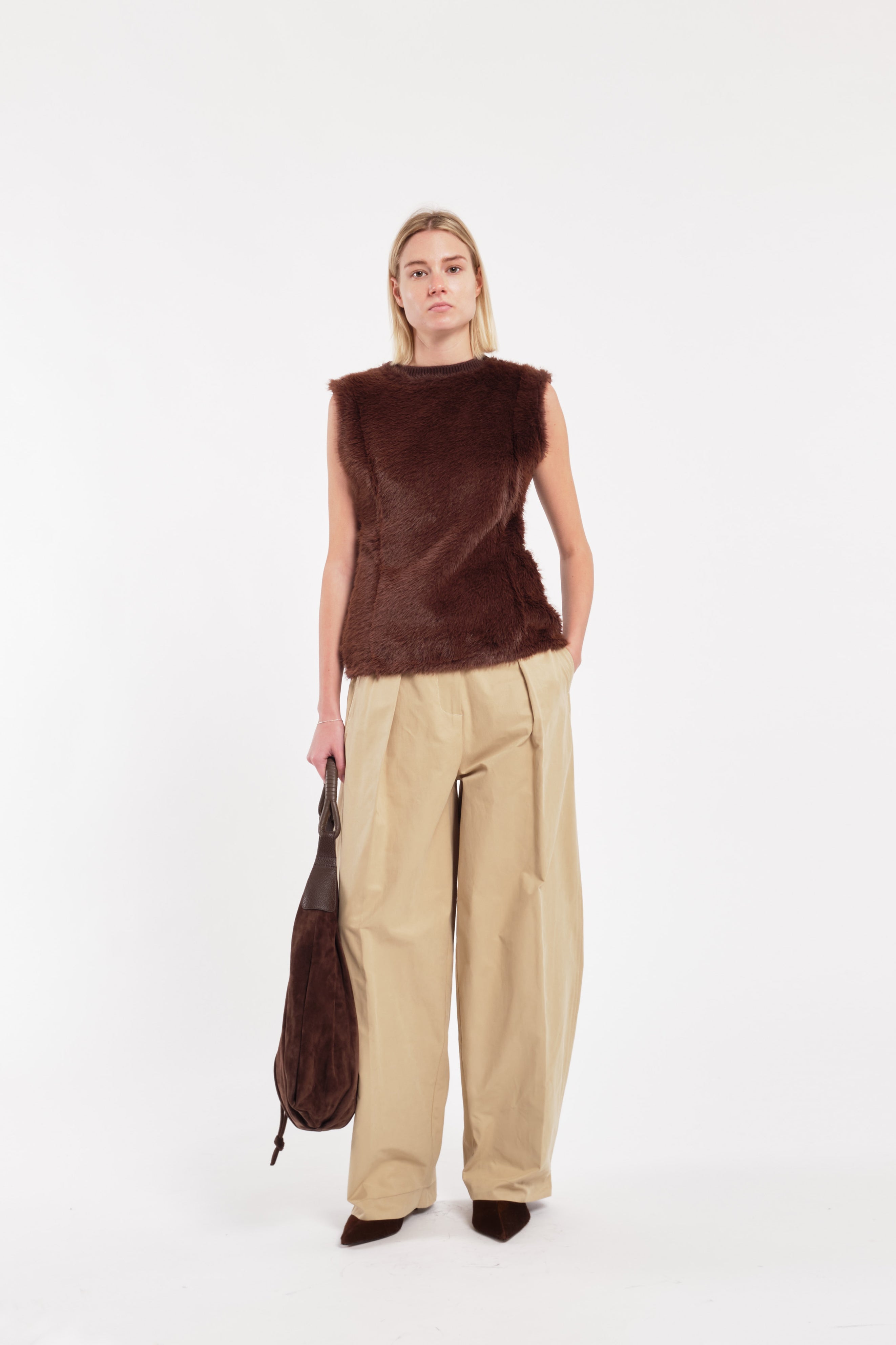 Brown Sleeveless Teddy Fur Top