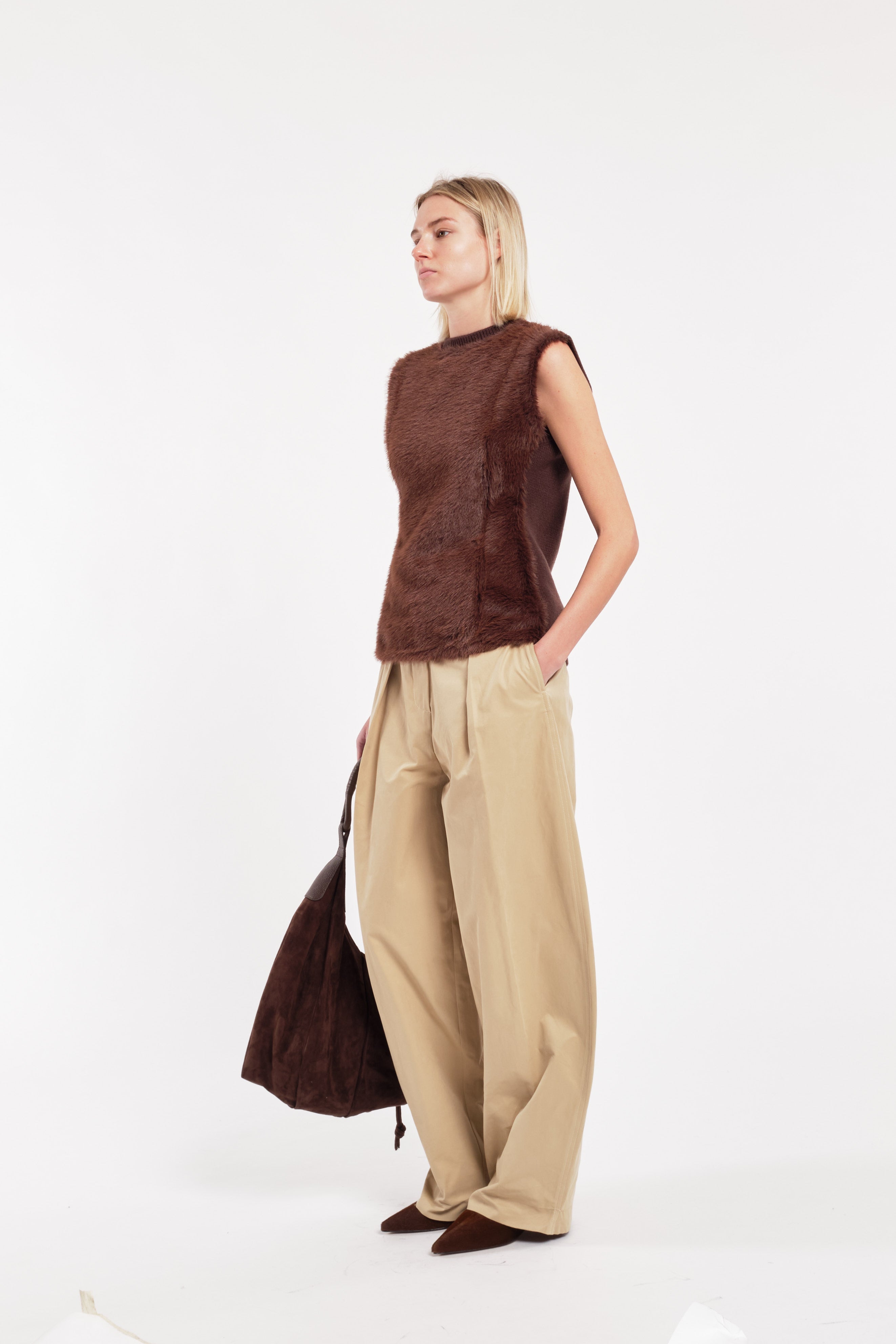Brown Sleeveless Teddy Fur Top