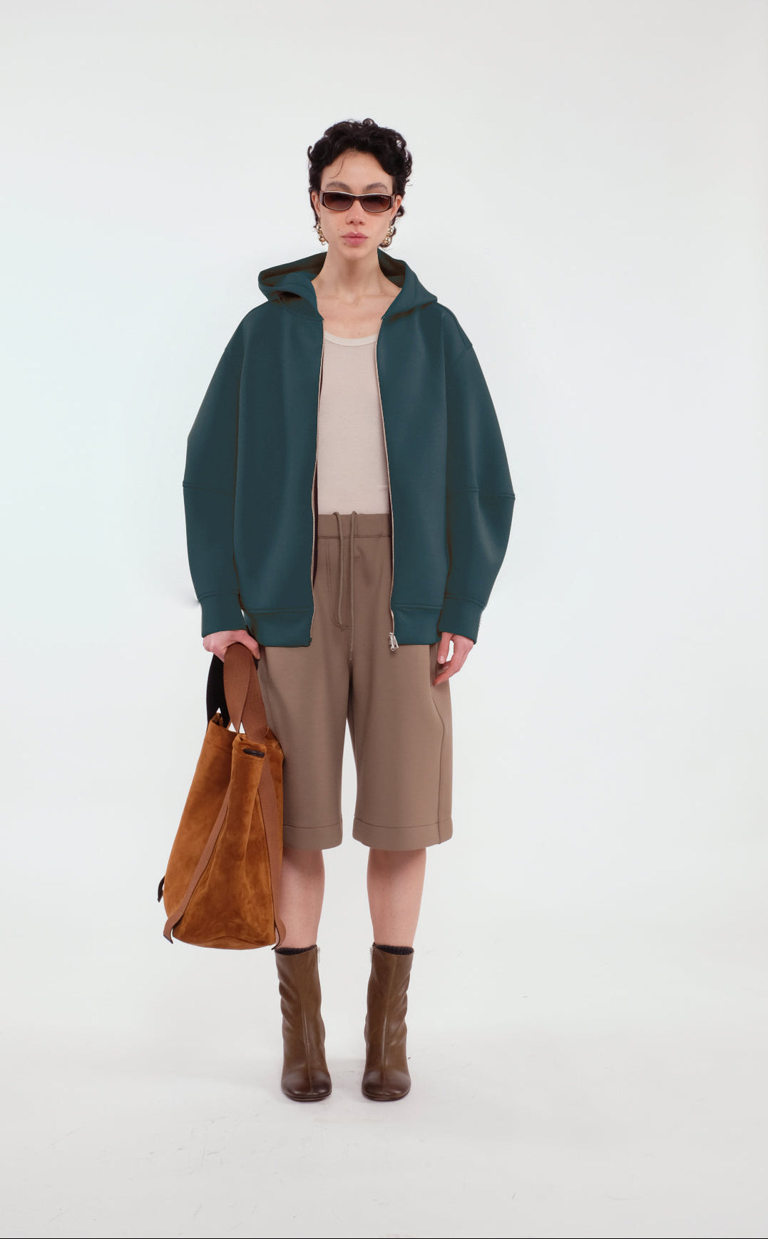 Soft Forest Green Zip-Up Hoodie In Scuba Jersey