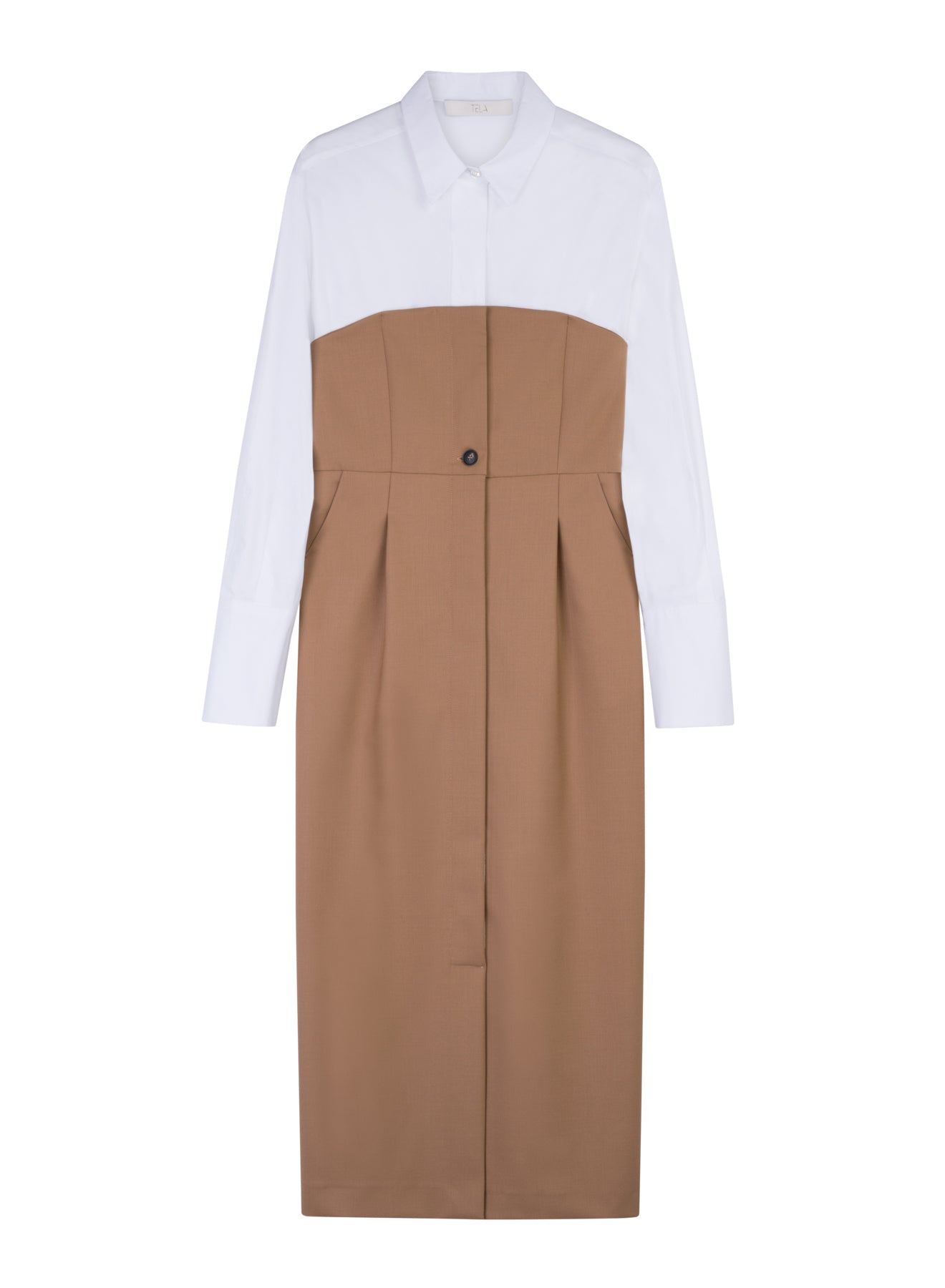 Technical Wool and Popeline Bustier Dress