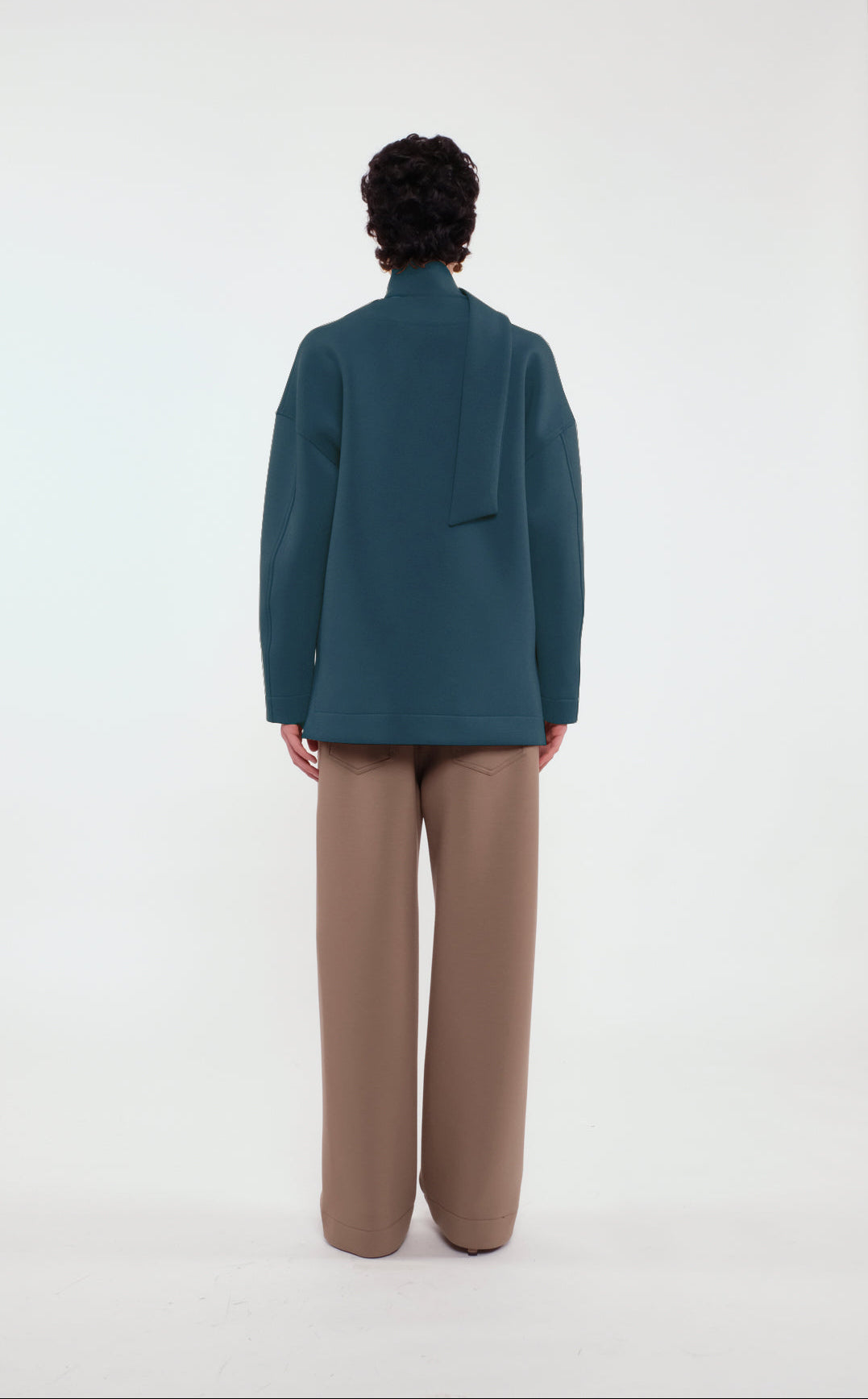 Soft Forest Green V-neck Sweatshirt With Scarf In Scuba Jersey