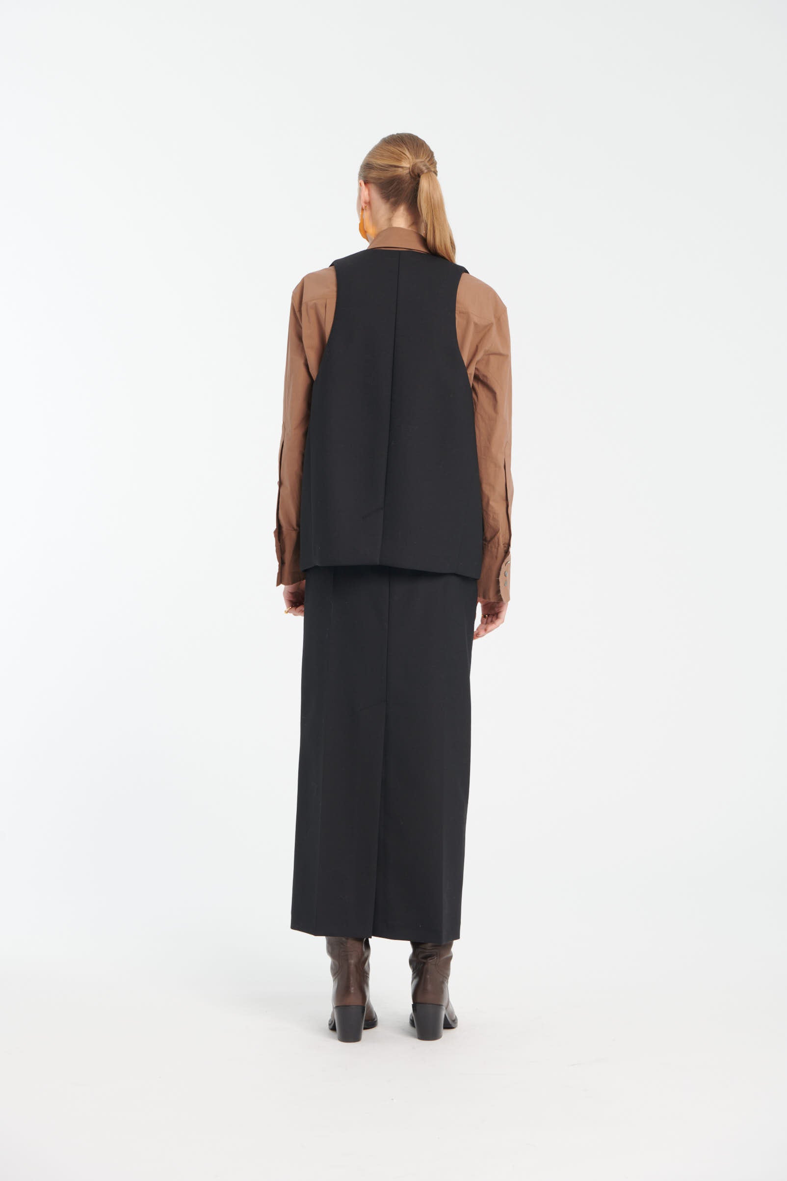 Black Maxi Skirt In Technical Wool