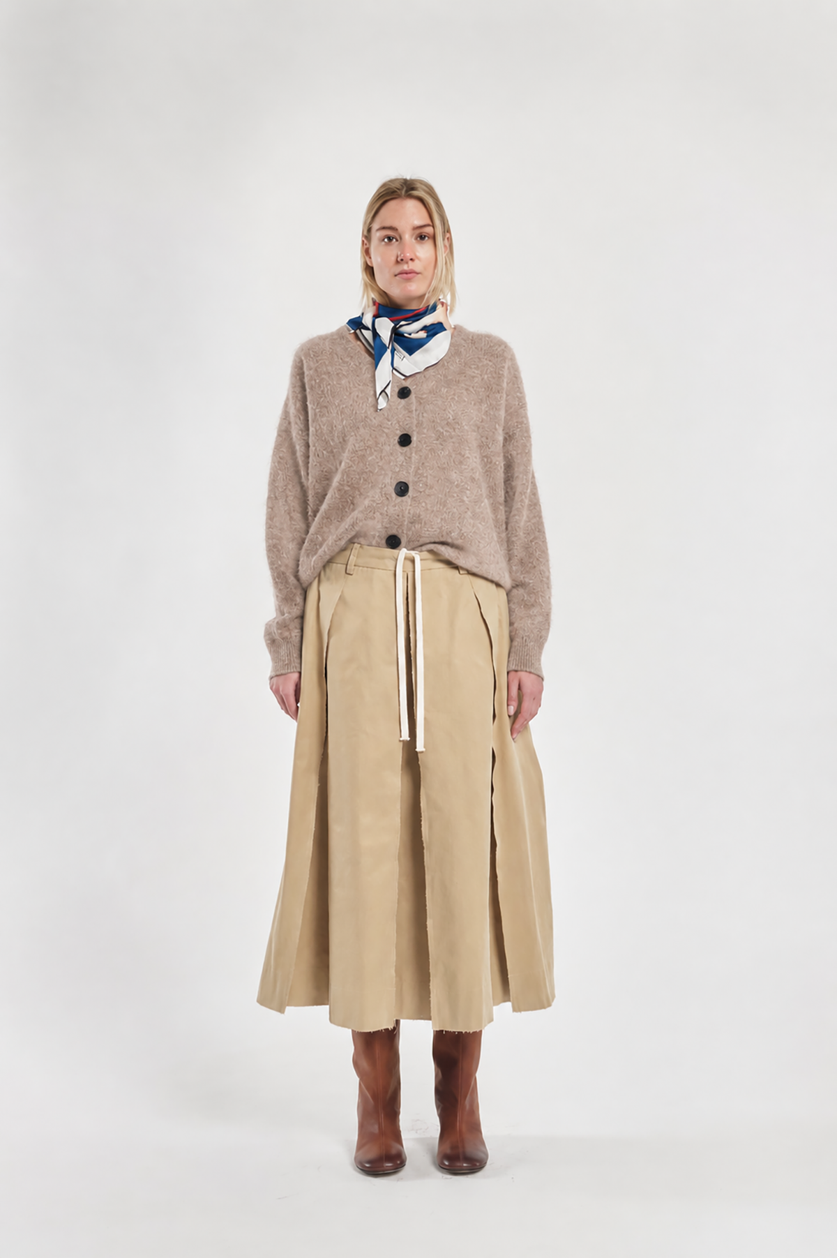 V-Neckline Long-Sleeve Cardigan In Brushed Yak And Wool With Buttons
